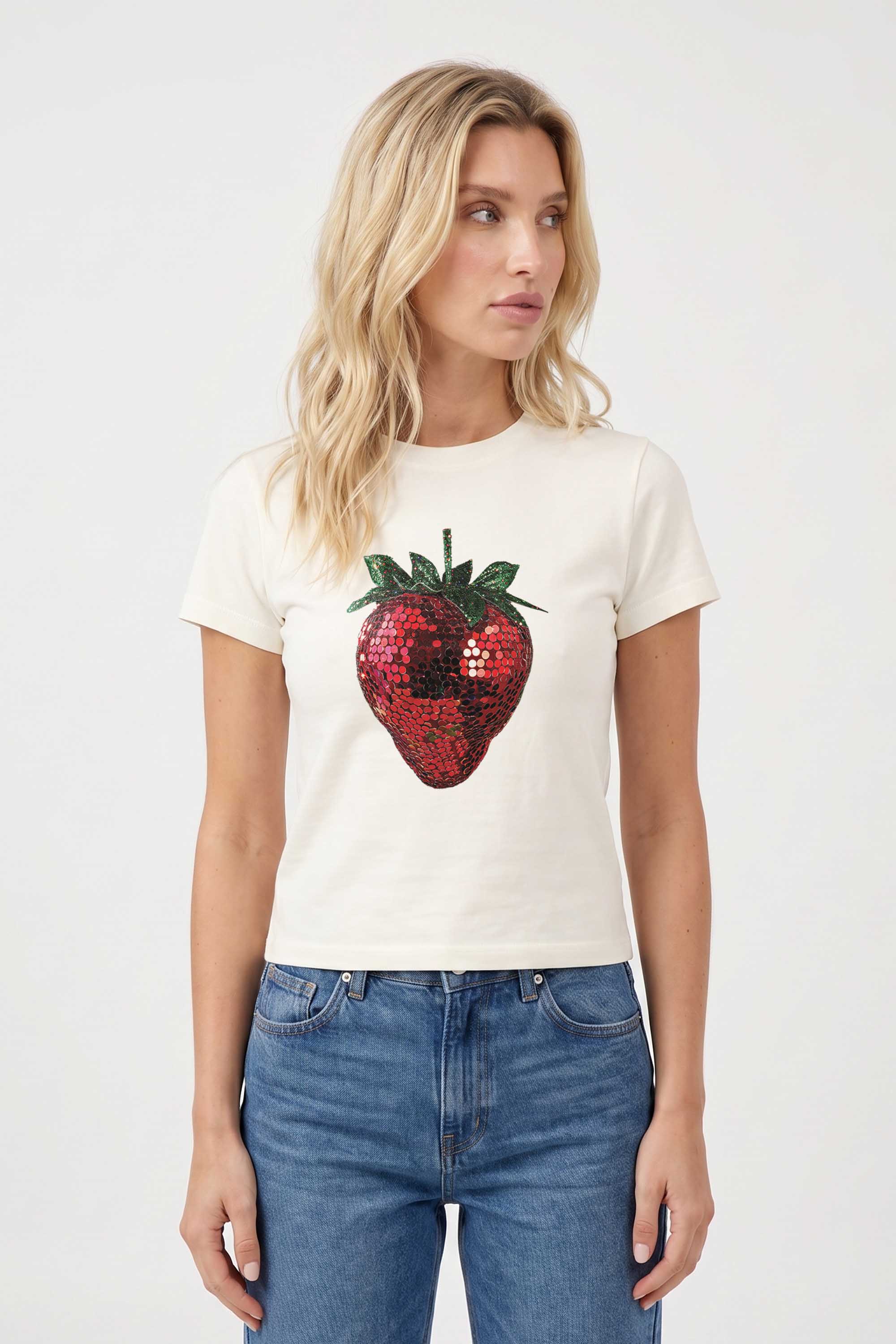 220GSM Disco Strawberry Printed Baby Tee