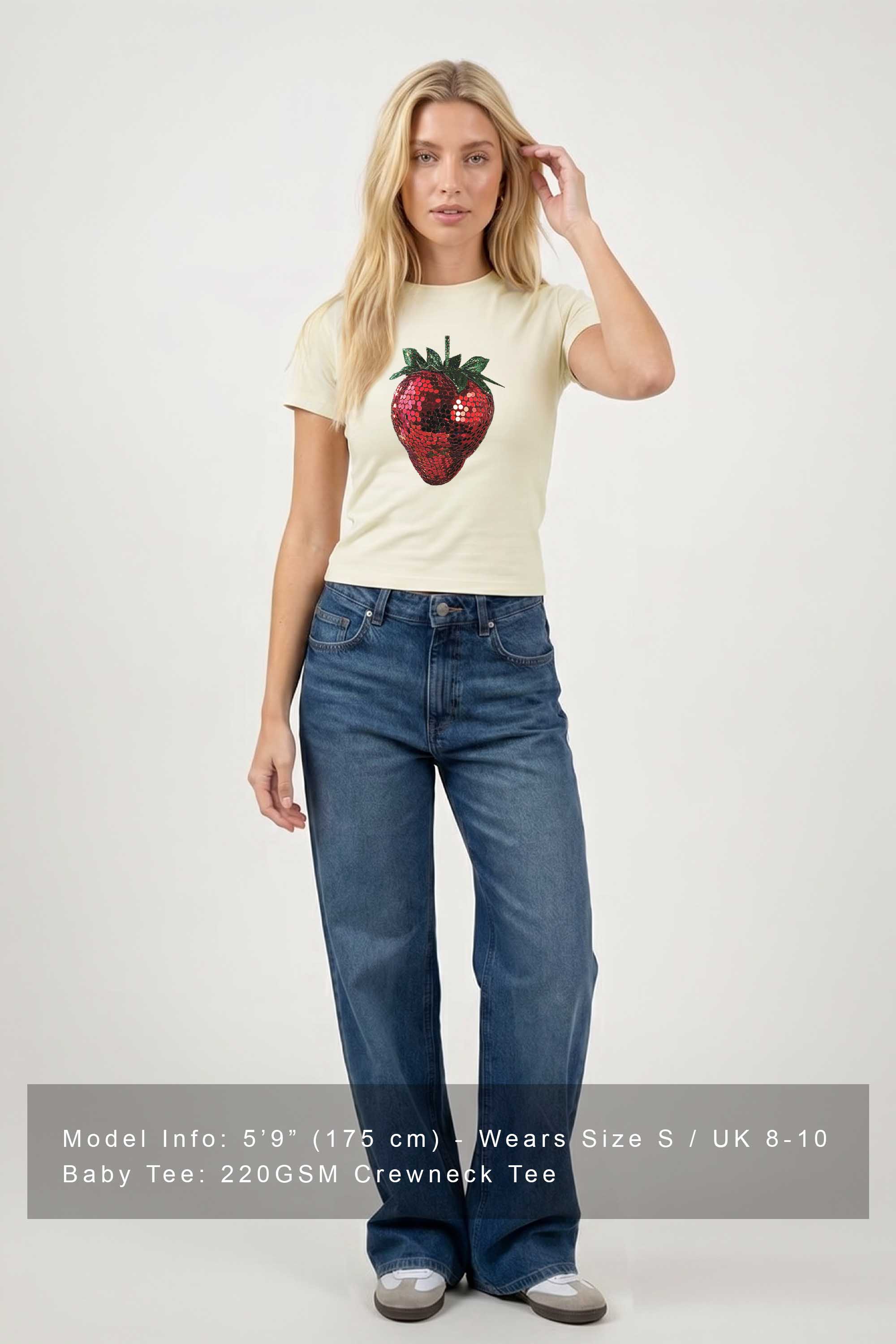 220GSM Disco Strawberry Printed Baby Tee