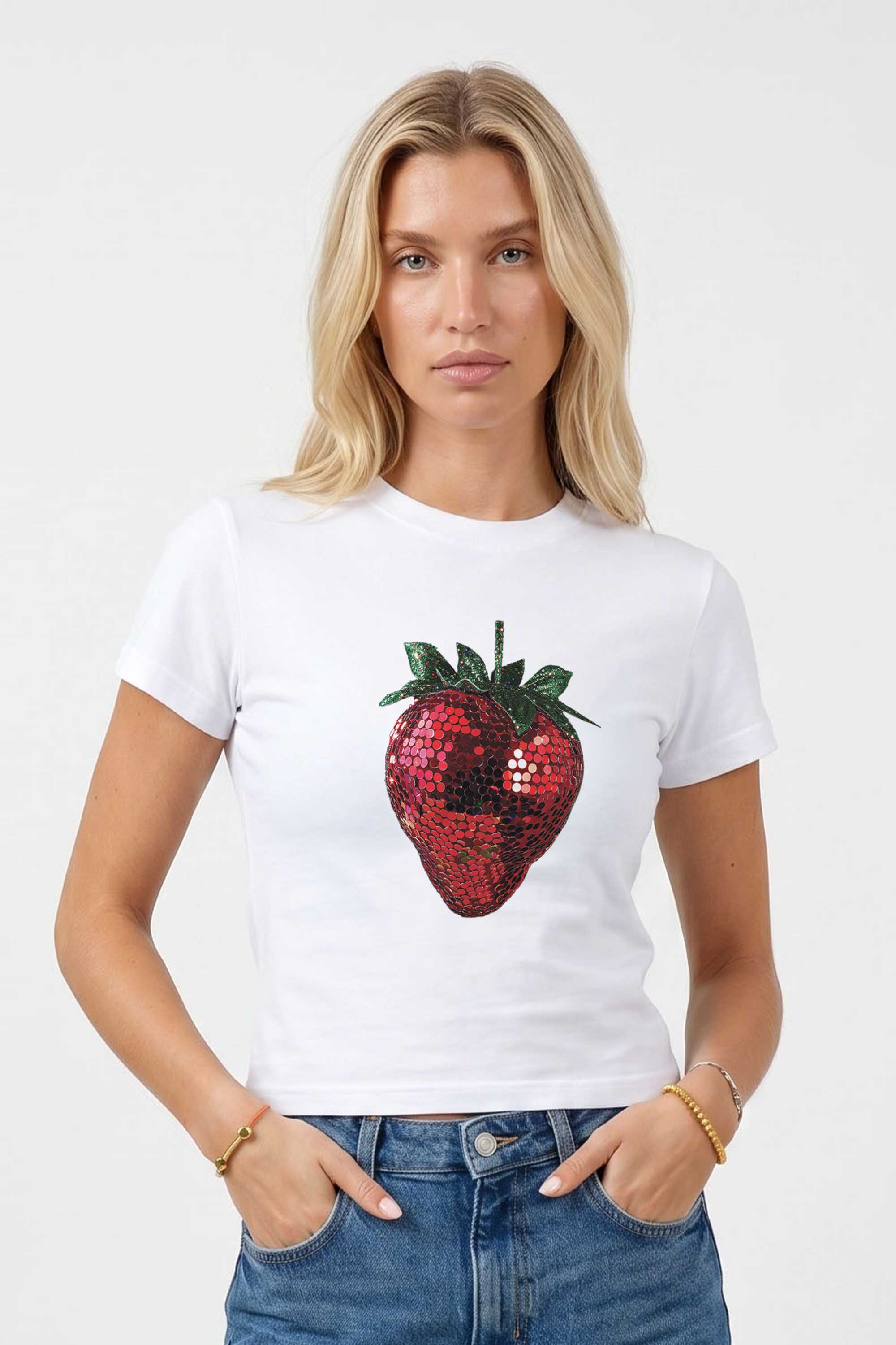 220GSM Disco Strawberry Printed Baby Tee