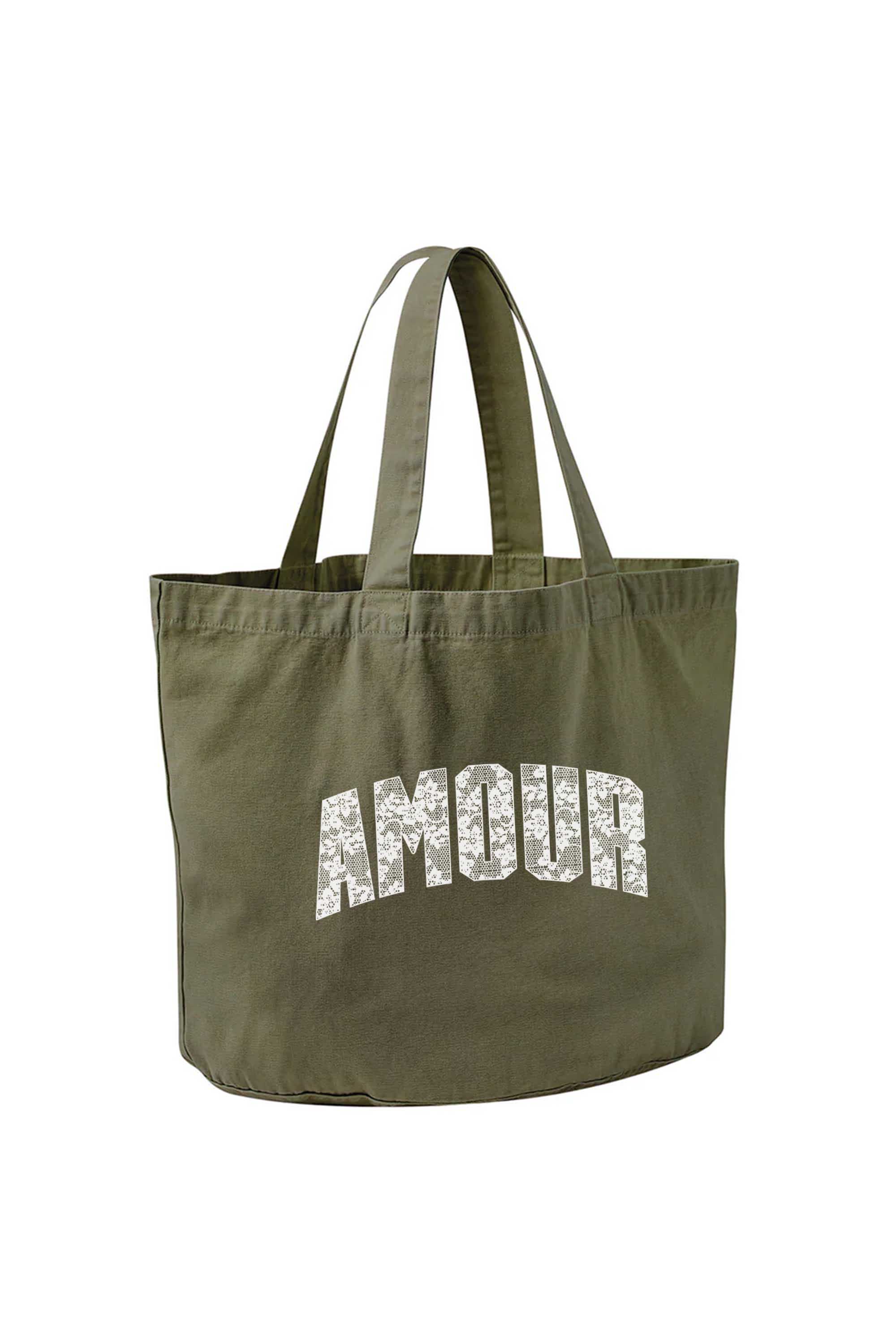 340gsm Acid Washed Oversized Amour Lace Printed Cotton Tote Bag