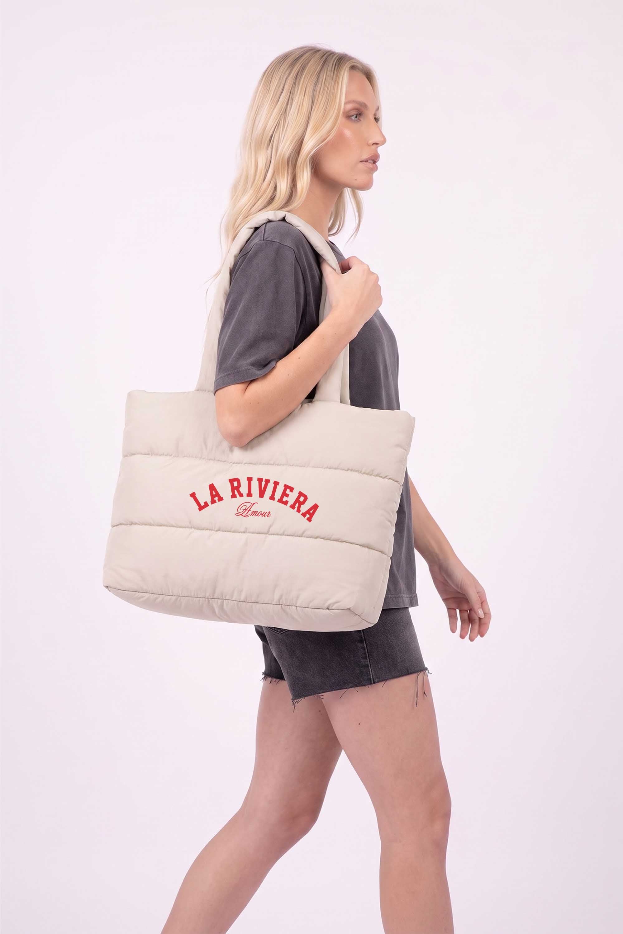 Quilted La Riviera Printed Tote Bag