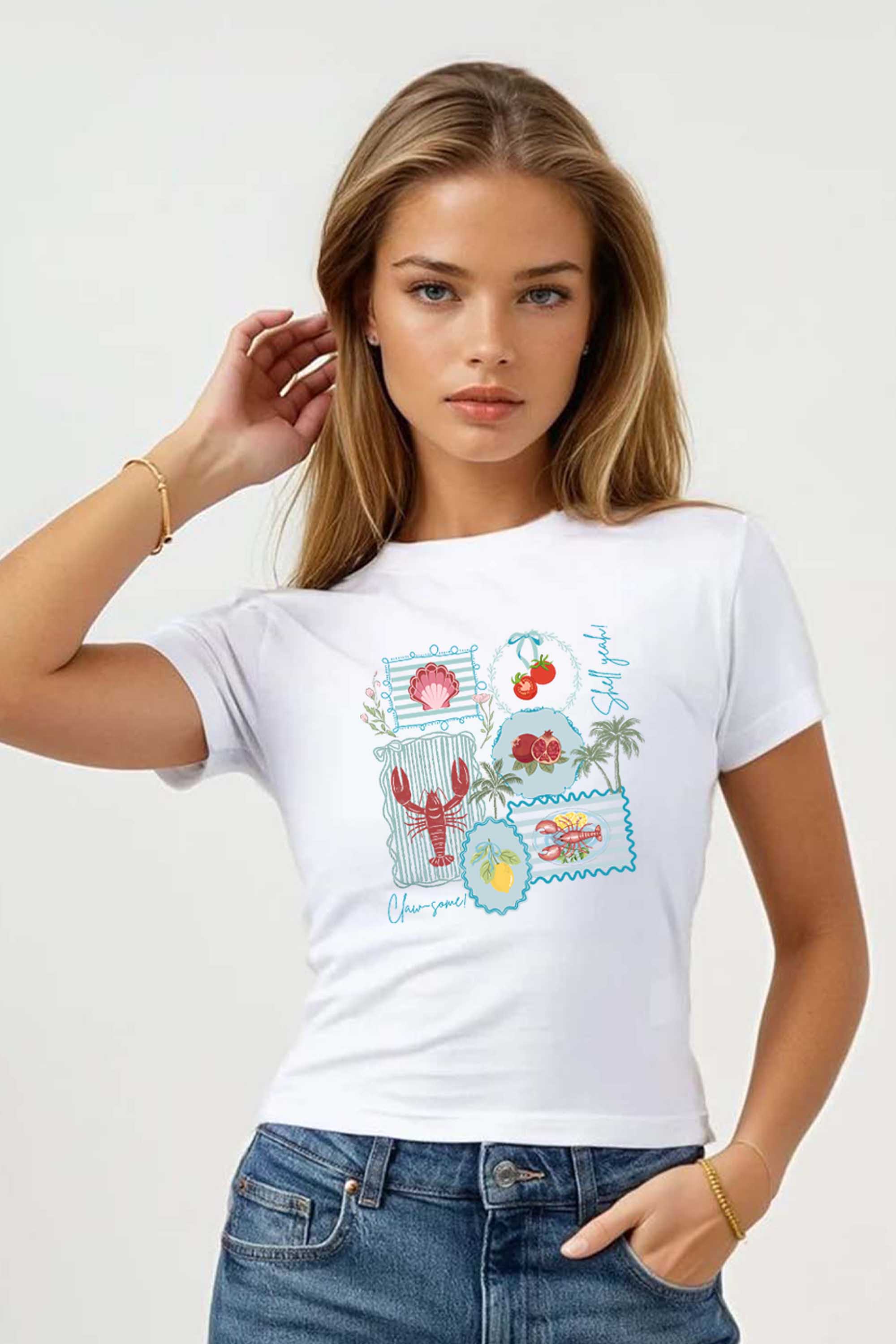 220GSM Coastal Postcard Collection Printed Baby Tee (Pack of 6)