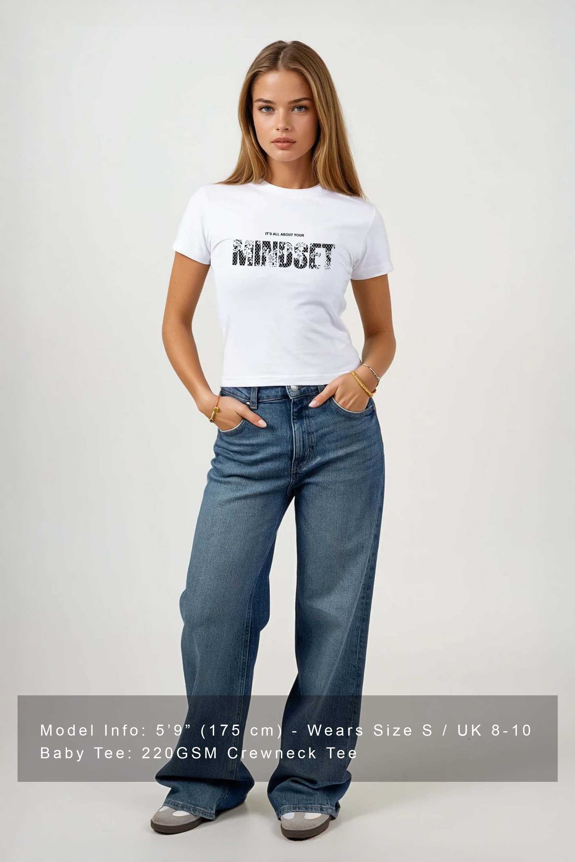 220GSM Lace Printed Mindset Quote Graphic Baby Tee