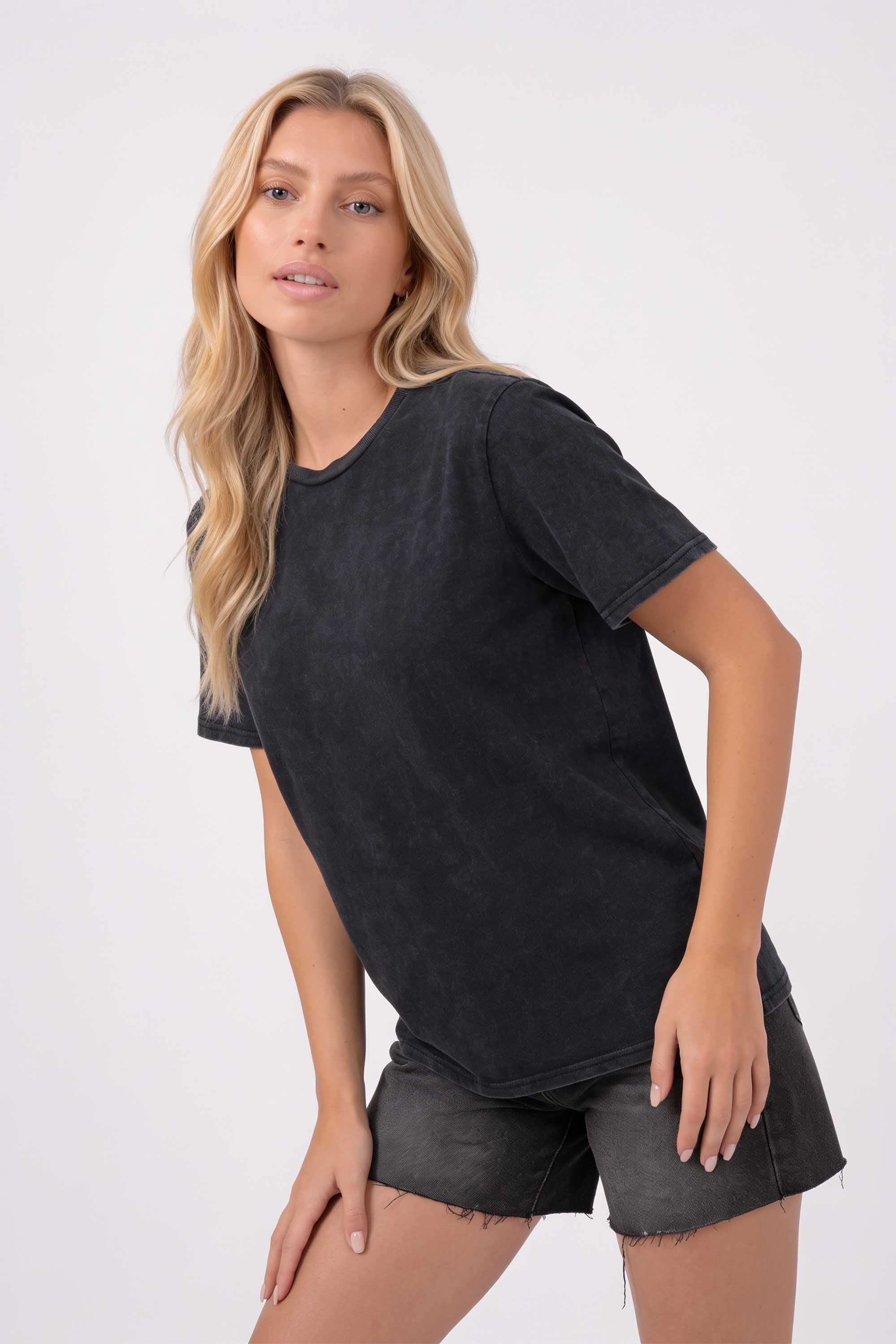 Acid Washed Regular Fit Plain T-Shirt