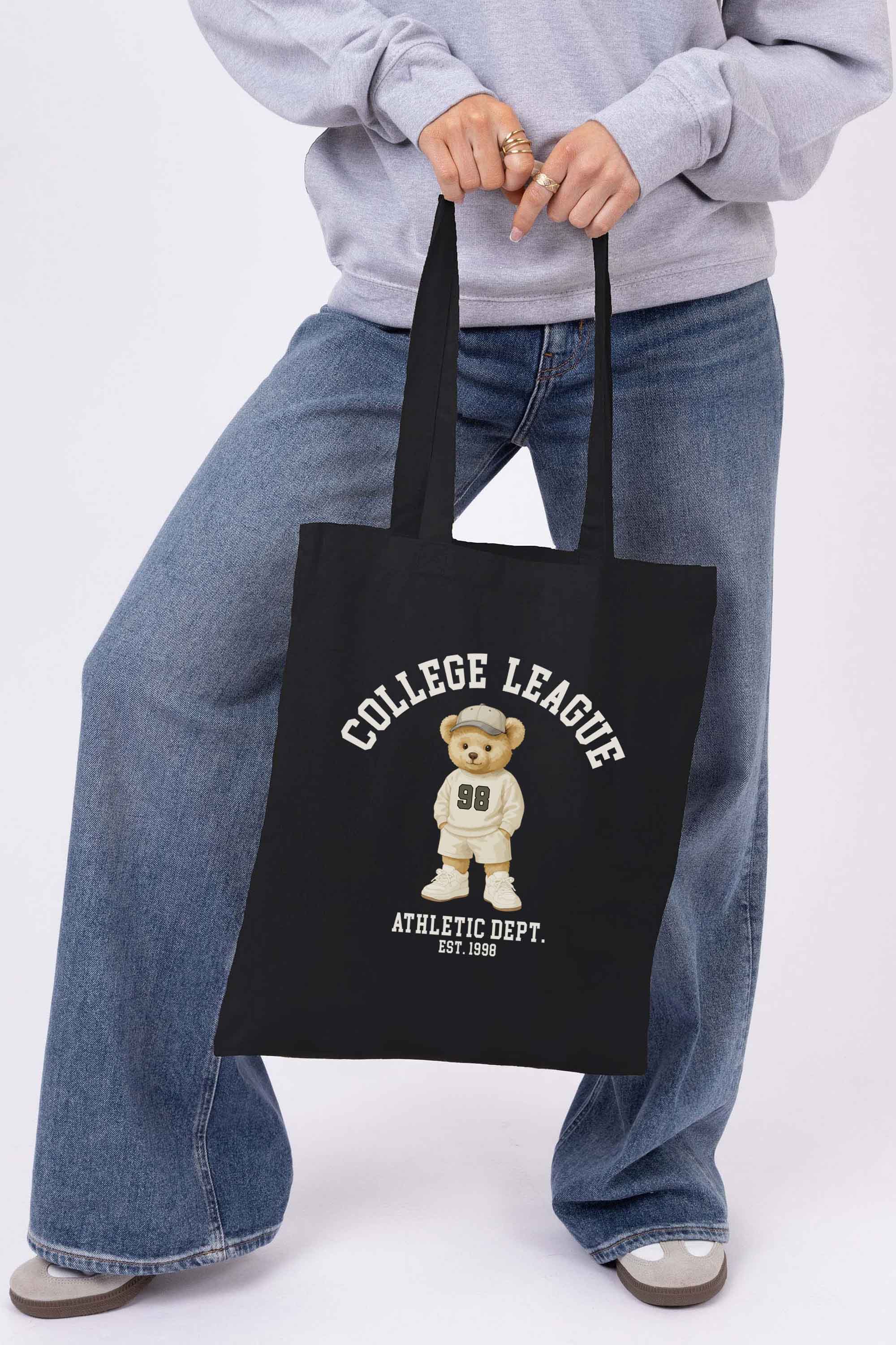 College League Teddy Athletic Printed Cotton Tote Bag