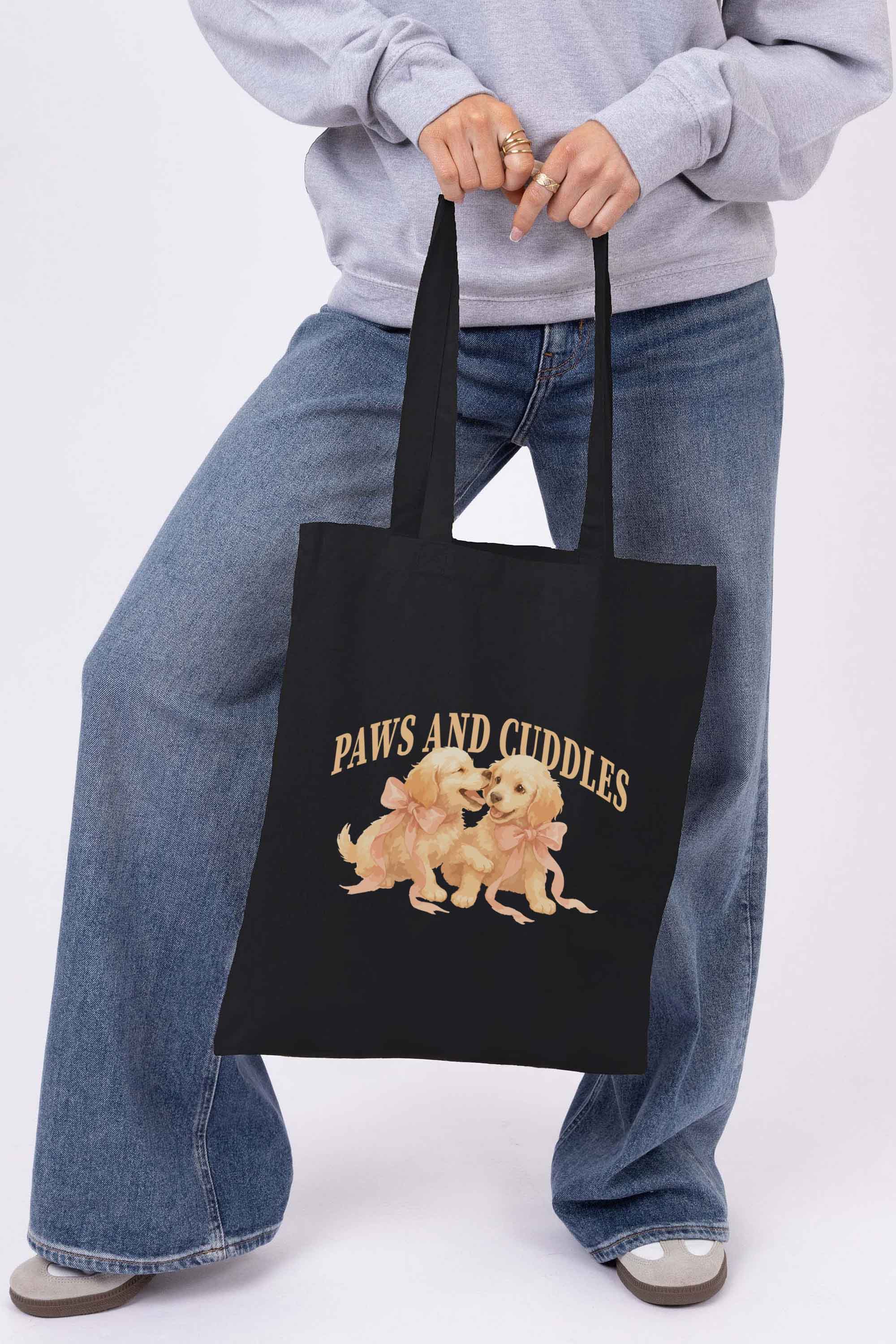 Paws and Cuddles Puppies Printed Cotton Tote Bag