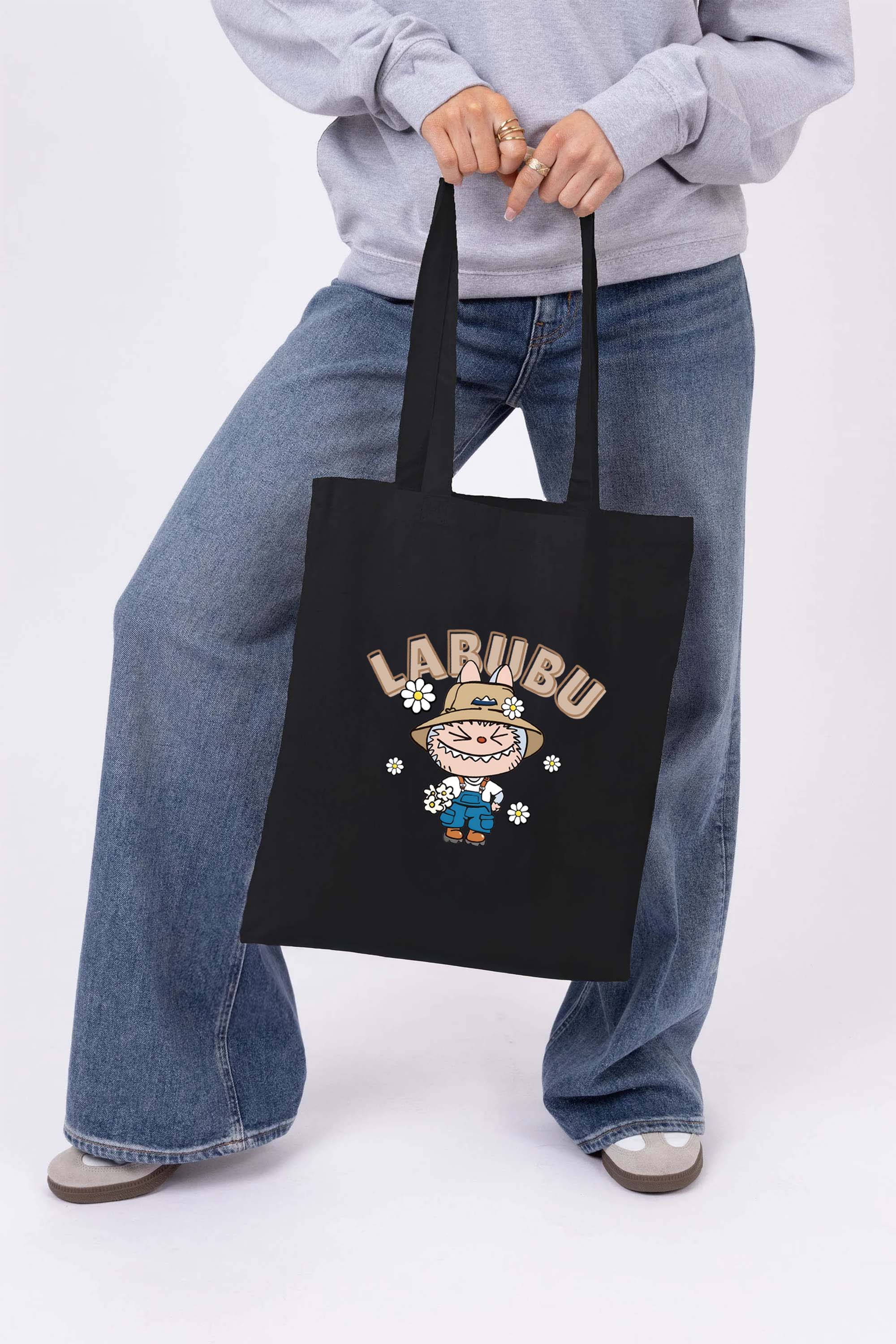 Labubu Daisy Farmer Printed Cotton Tote Bag