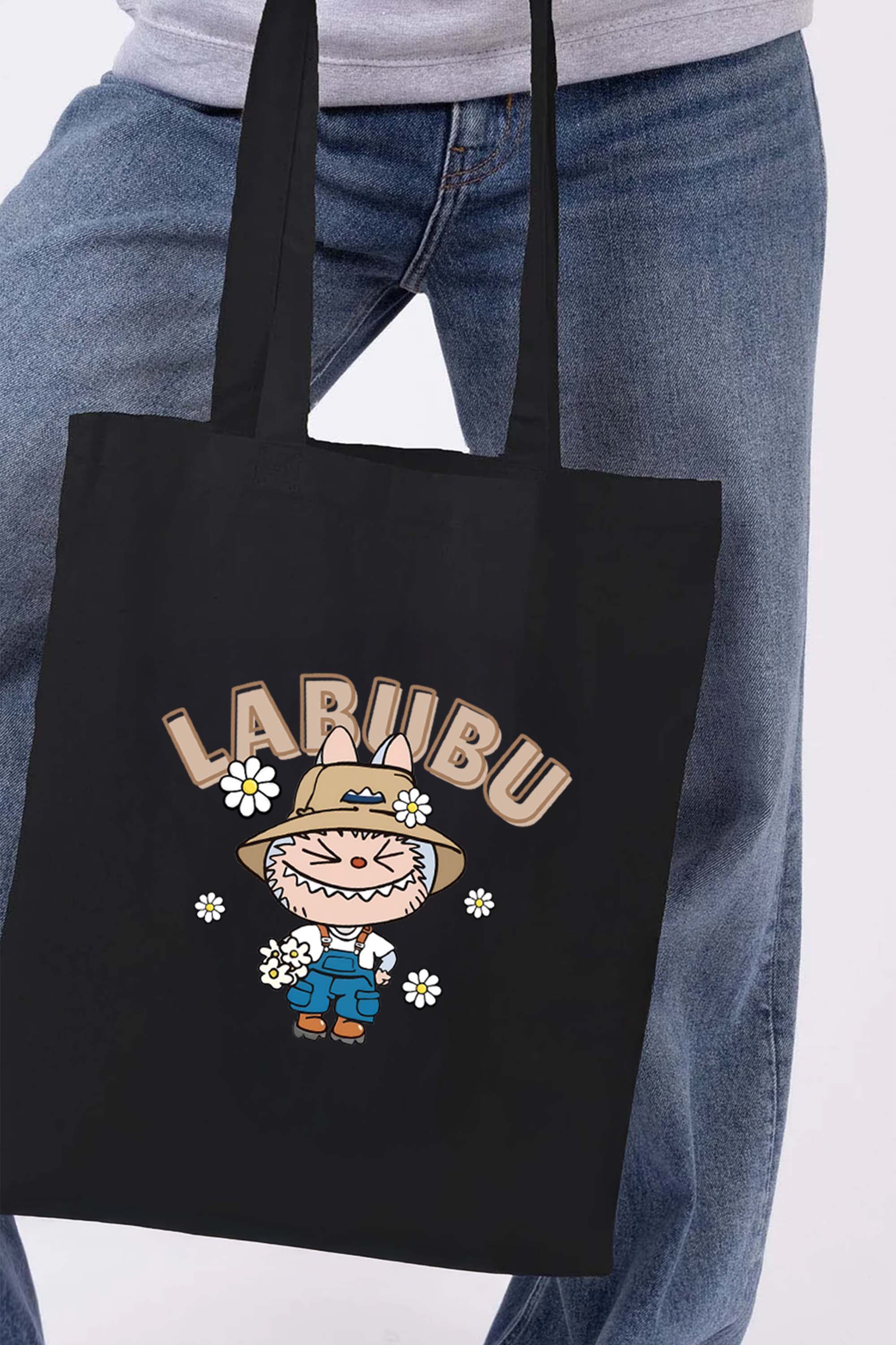 Labubu Daisy Farmer Printed Cotton Tote Bag