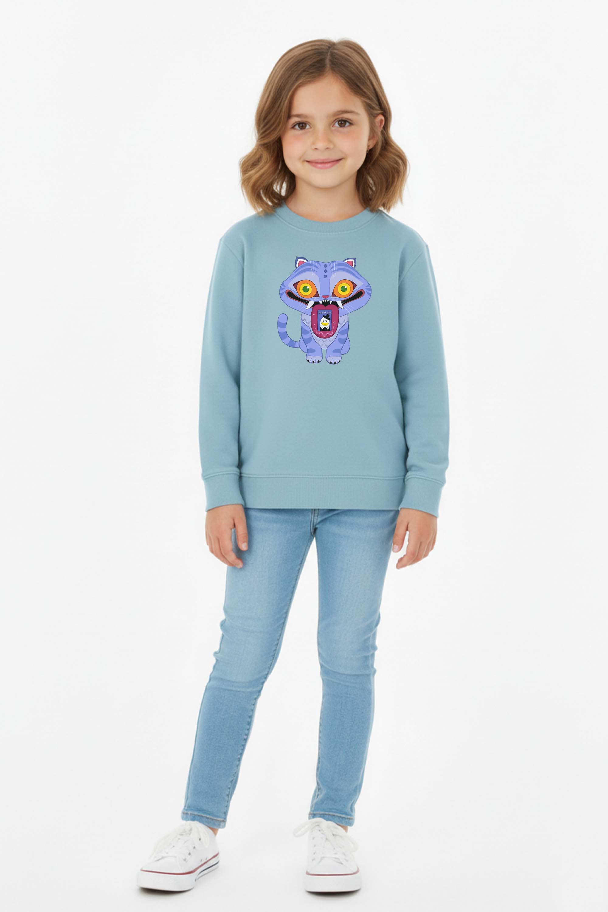 Kids K-Pop Derpy Demon Cat Graphic Printed Sweatshirt