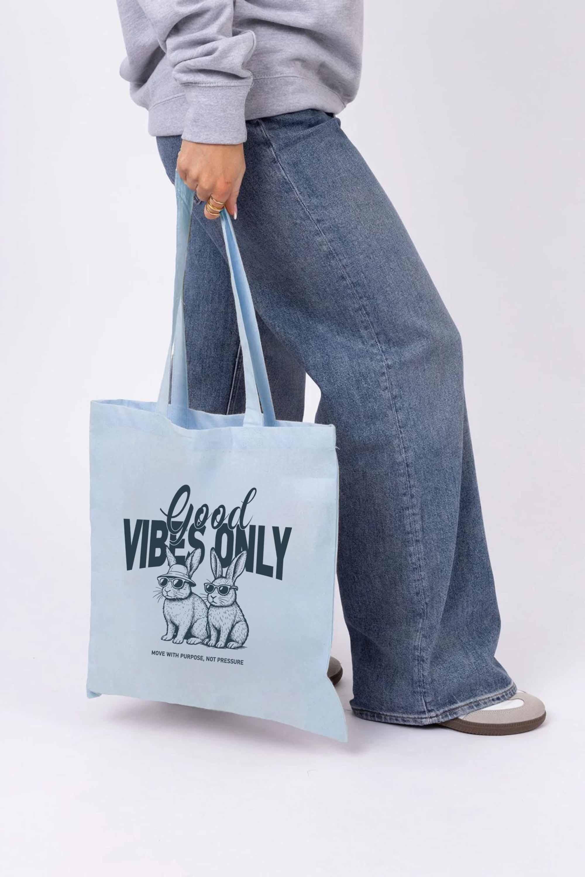 Good Vibes Only Bunny Printed Cotton Tote Bag