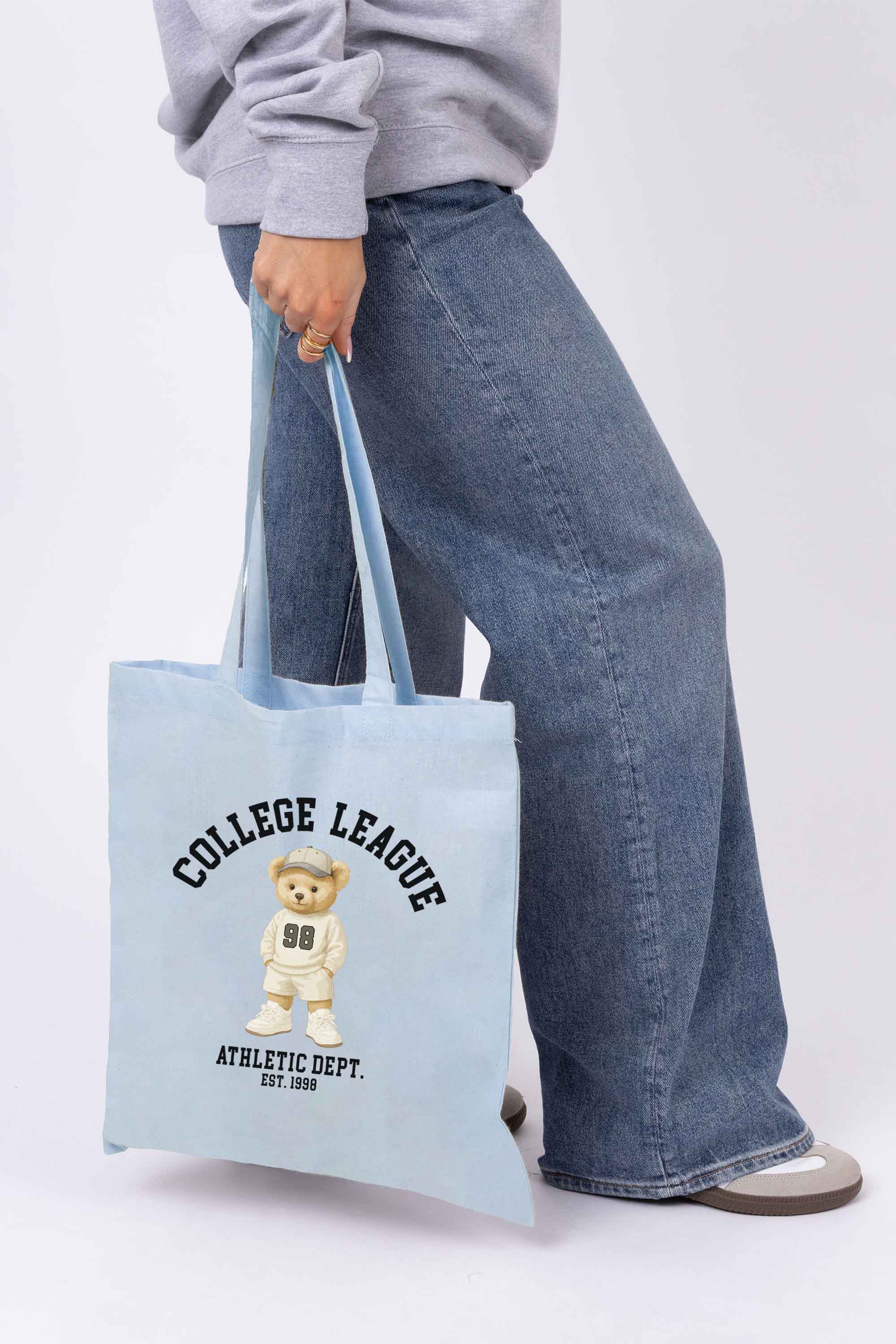 College League Teddy Athletic Printed Cotton Tote Bag