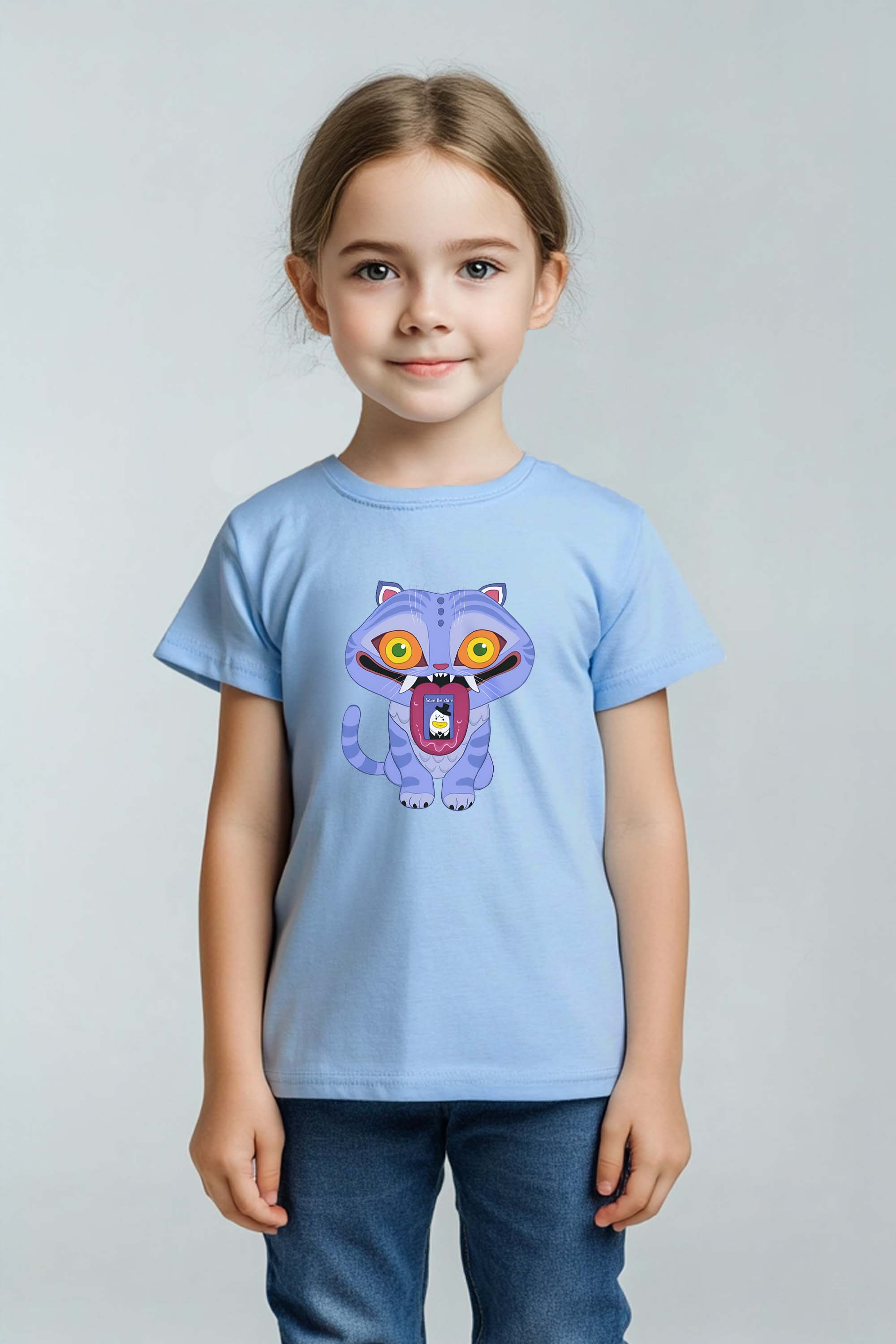 Kids K-Pop Derpy Demon Cat Graphic Printed T-Shirt
