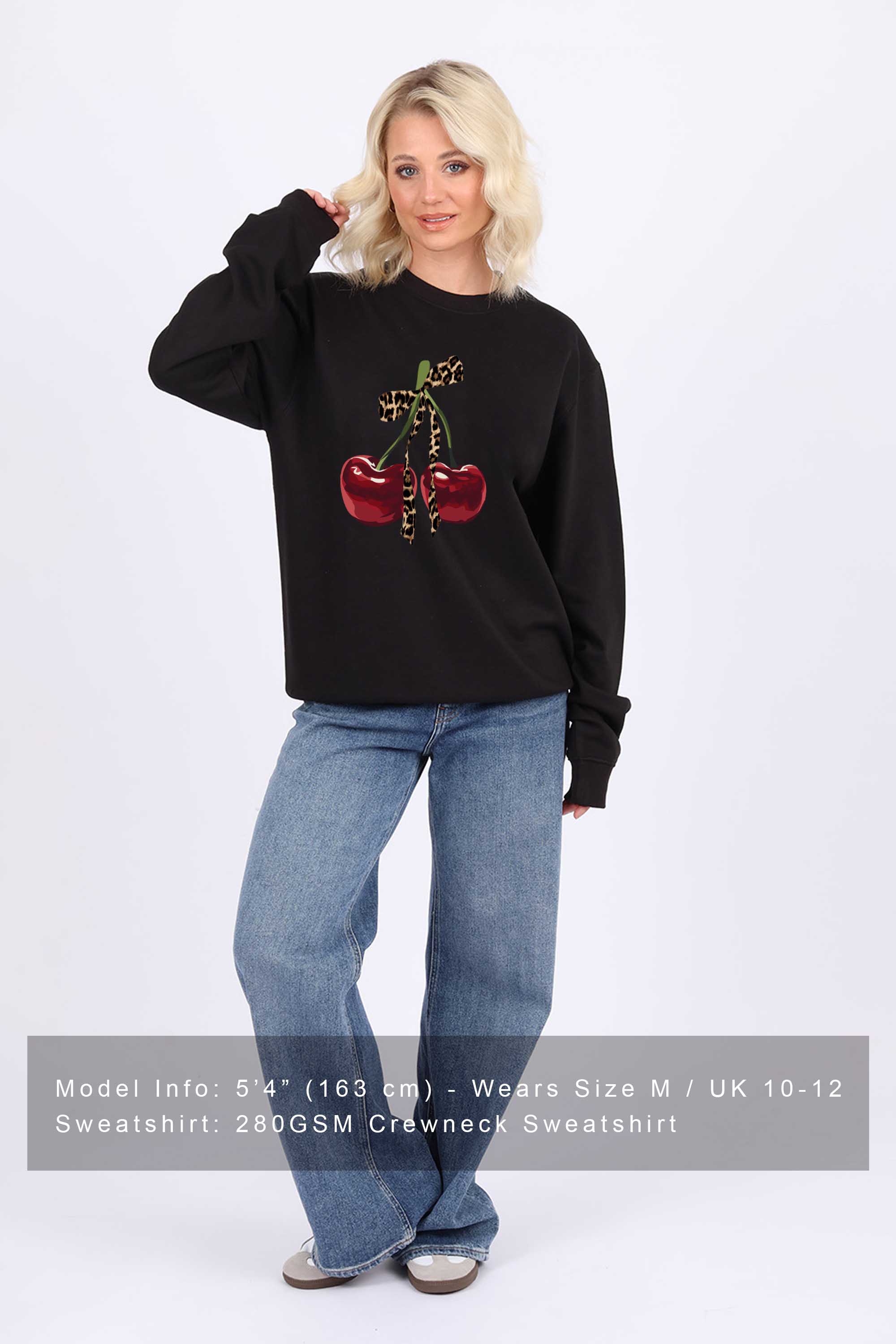 Leopard Bow Cherry Graphic Printed Sweatshirt