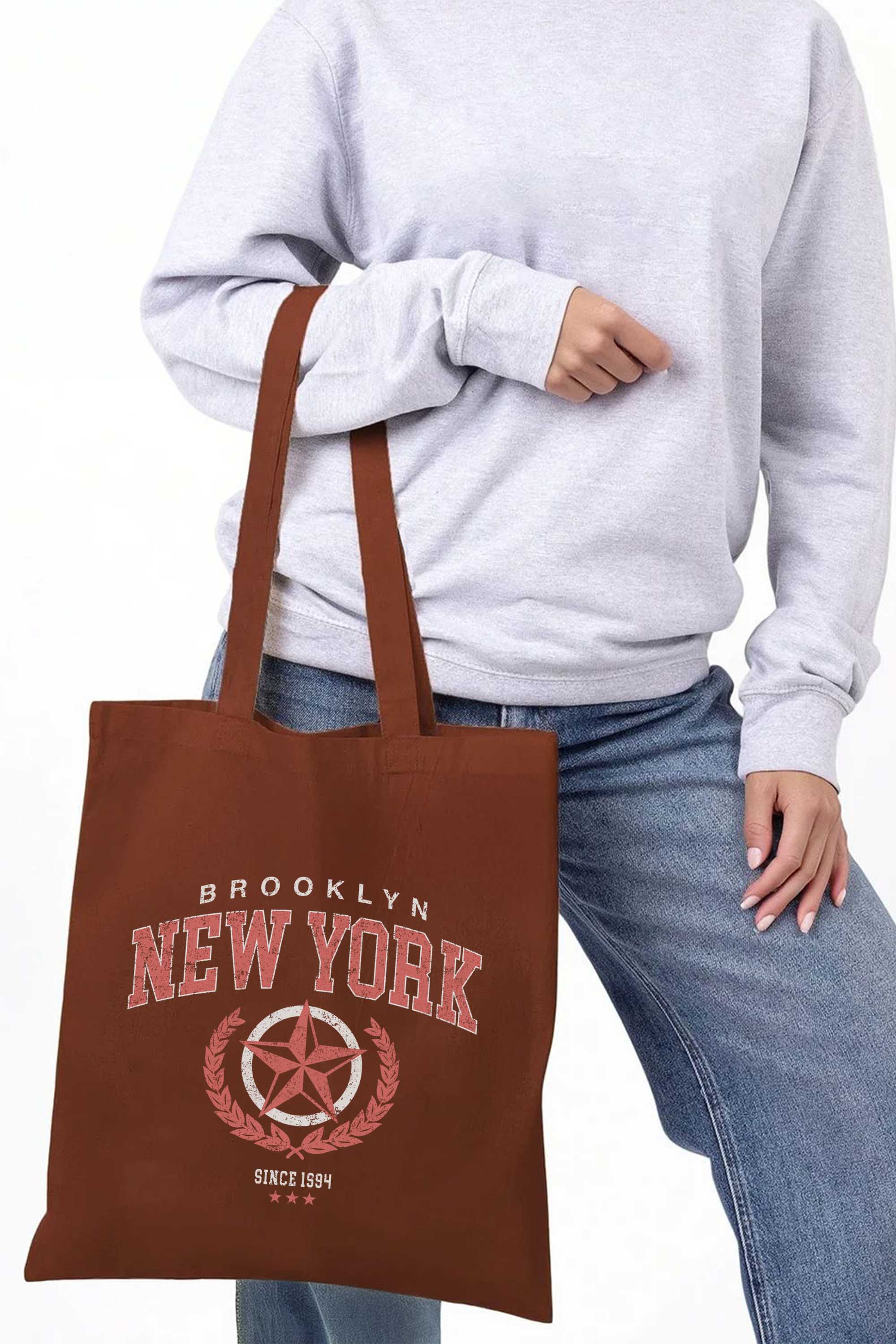 Brooklyn New York Graphic Printed Cotton Tote Bag