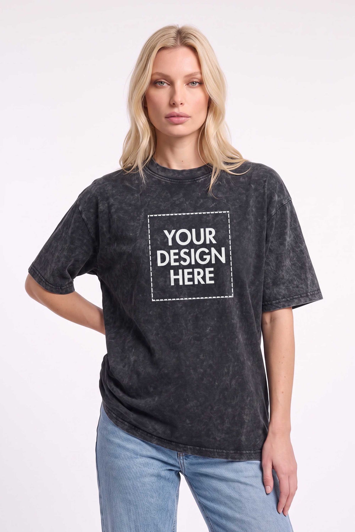 220GSM Acid-Wash Boxy Oversized Custom Printed T-shirt