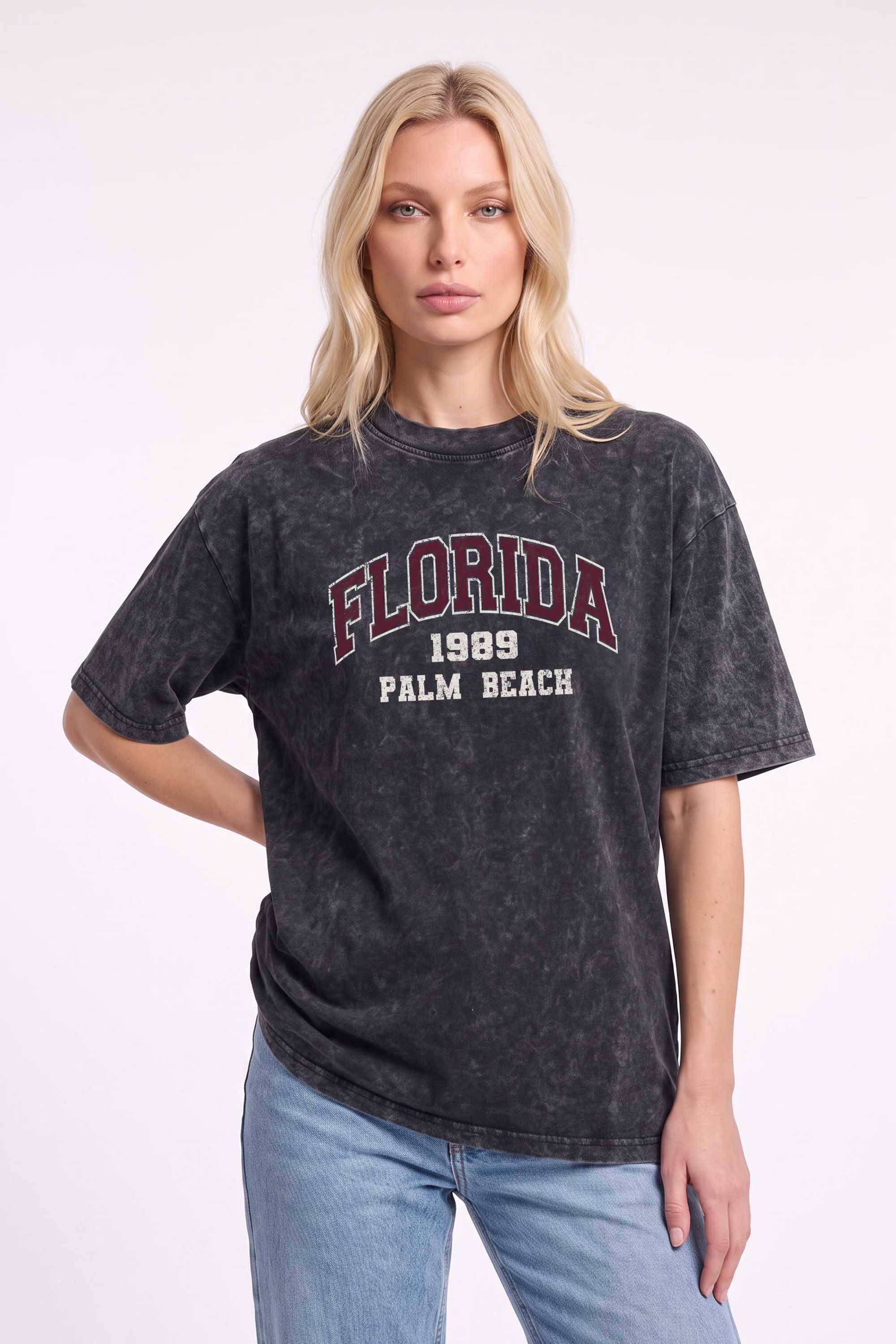 Premium 220GSM Acid-Wash Boxy Oversized T-shirt in Florida Print