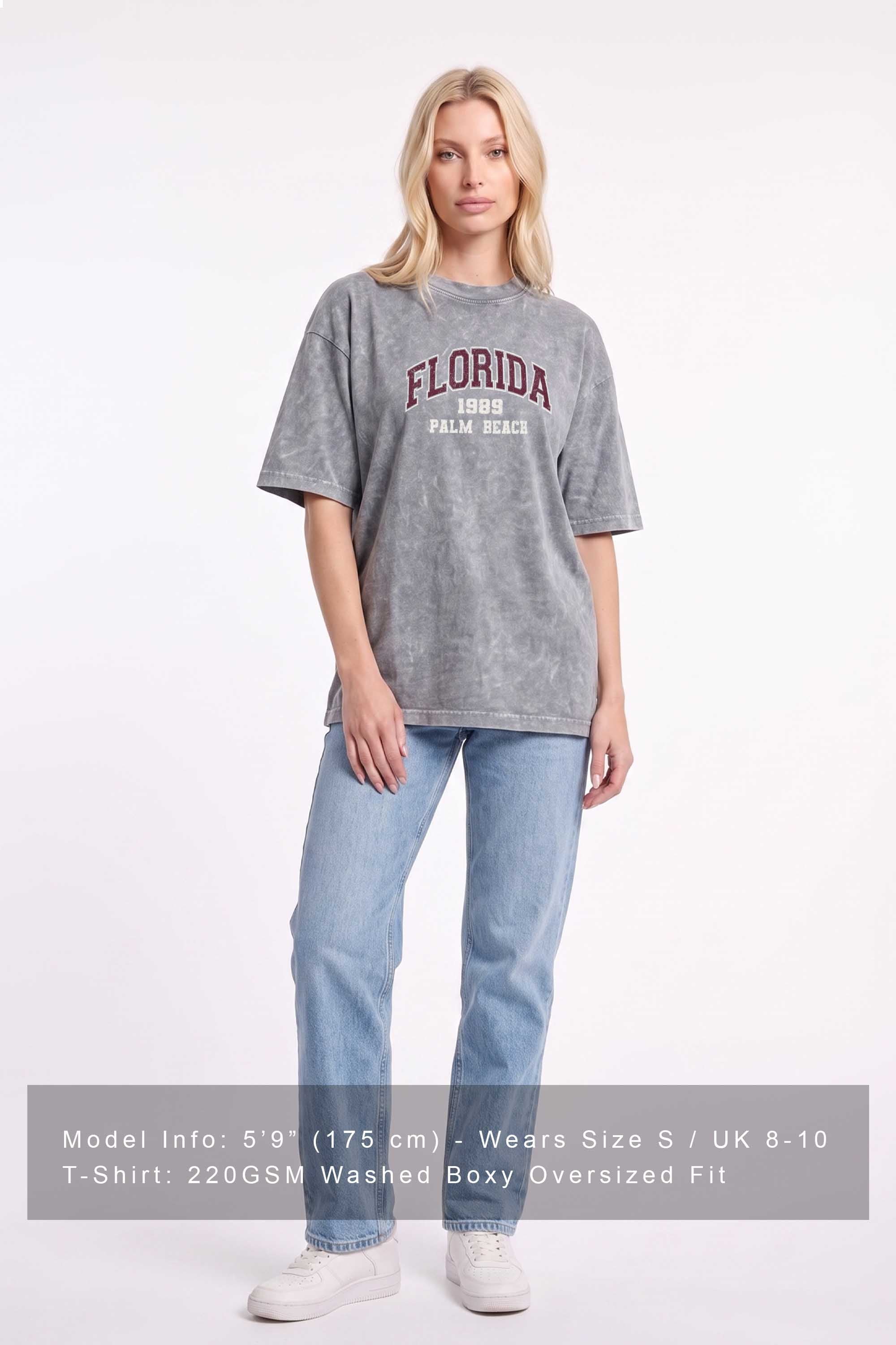 Premium 220GSM Acid-Wash Boxy Oversized T-shirt in Florida Print
