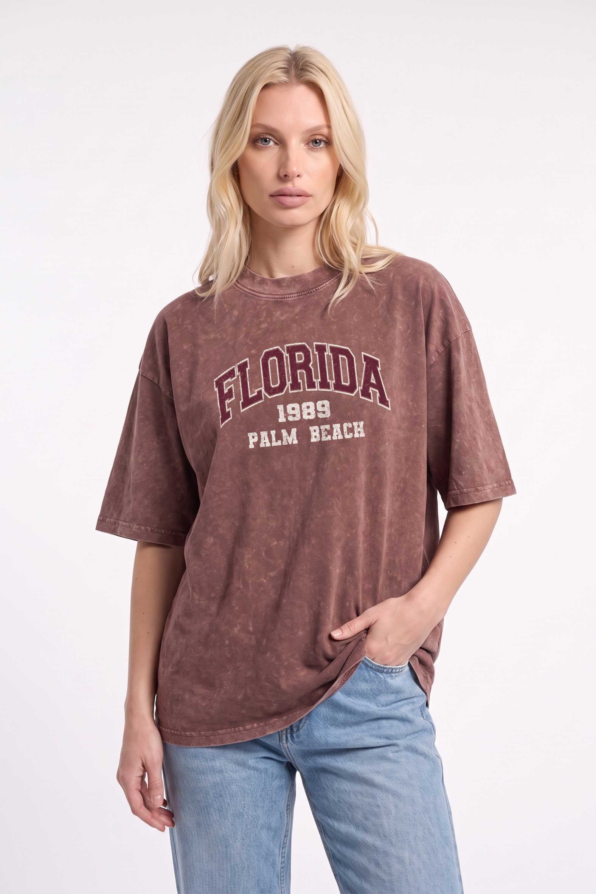 Premium 220GSM Acid-Wash Boxy Oversized T-shirt in Florida Print