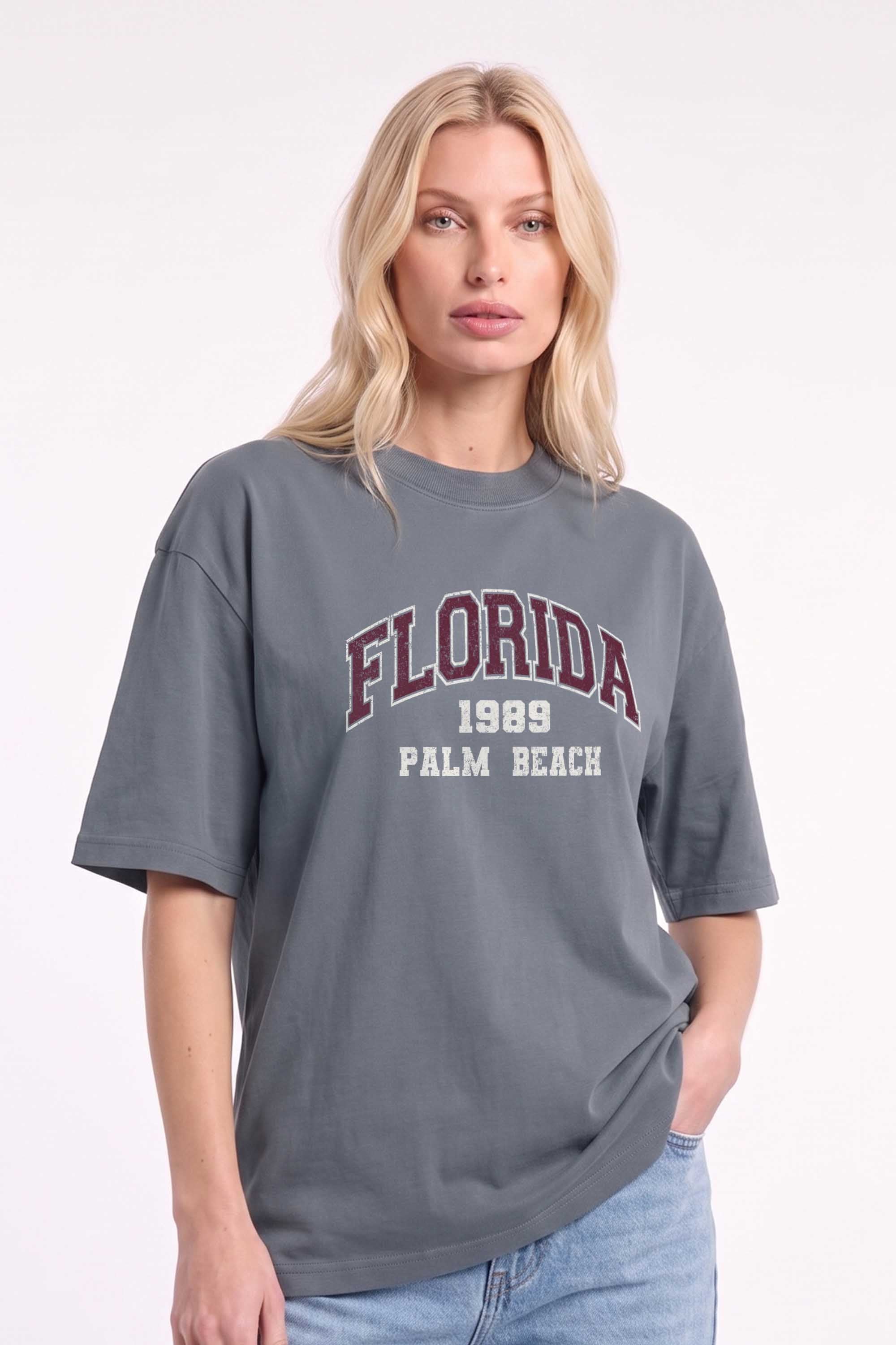 Premium 220GSM Acid-Wash Boxy Oversized T-shirt in Florida Print