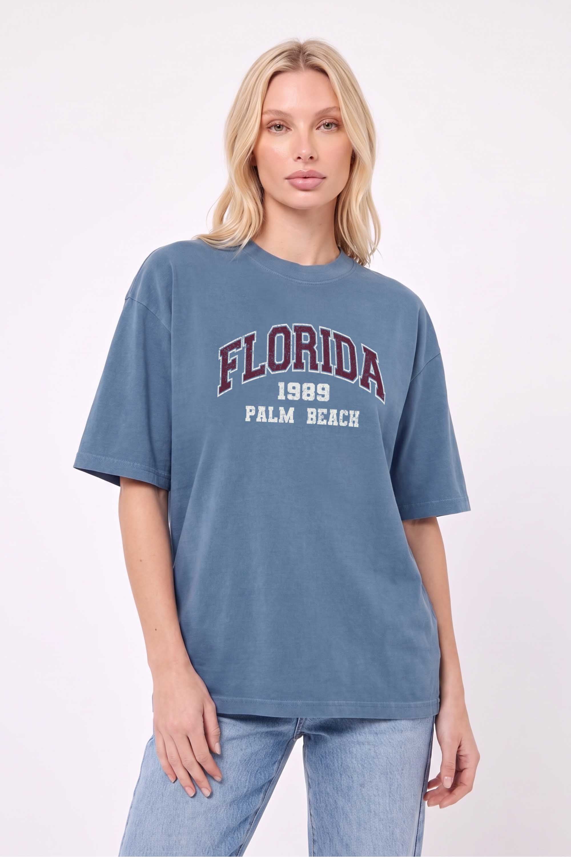 Premium 220GSM Acid-Wash Boxy Oversized T-shirt in Florida Print
