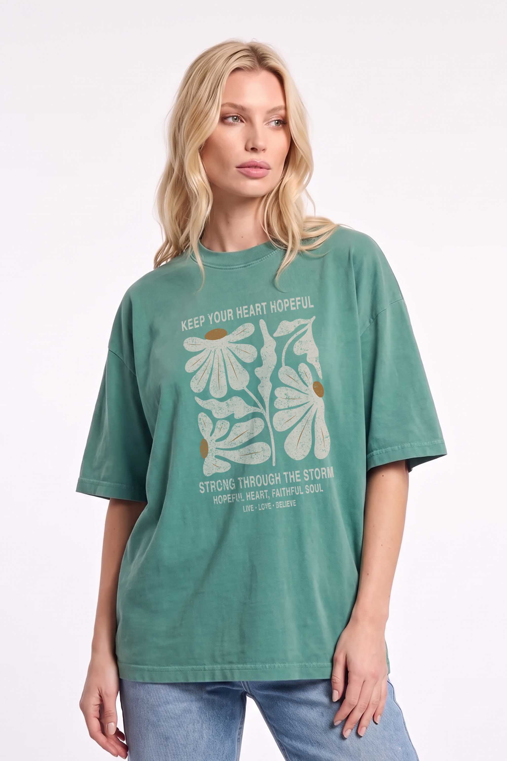 Premium 220GSM Acid-Wash Boxy Oversized T-shirt in Hopeful Floral Print