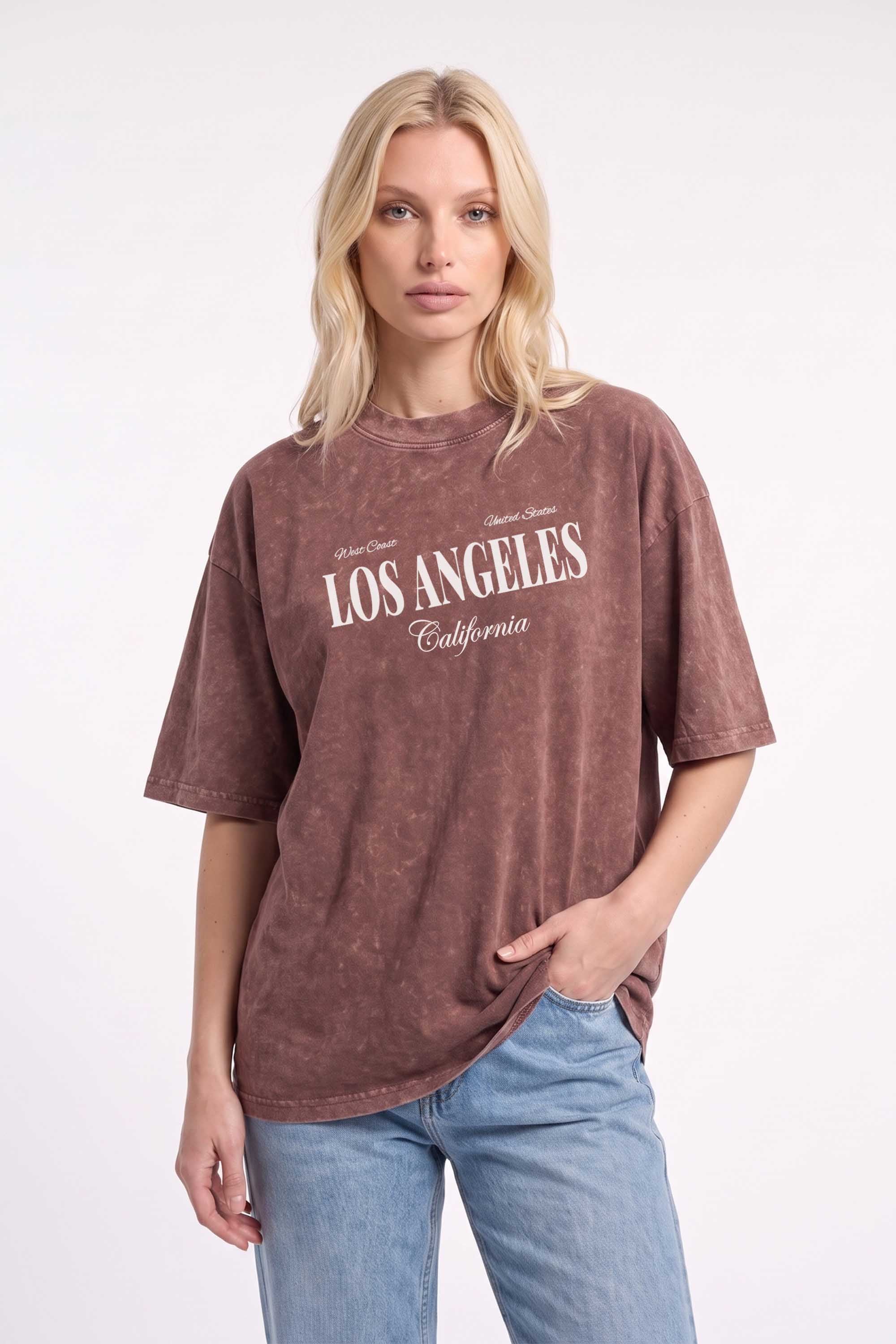 Premium 220GSM Acid-Wash Boxy Oversized T-shirt in Los Angeles Print