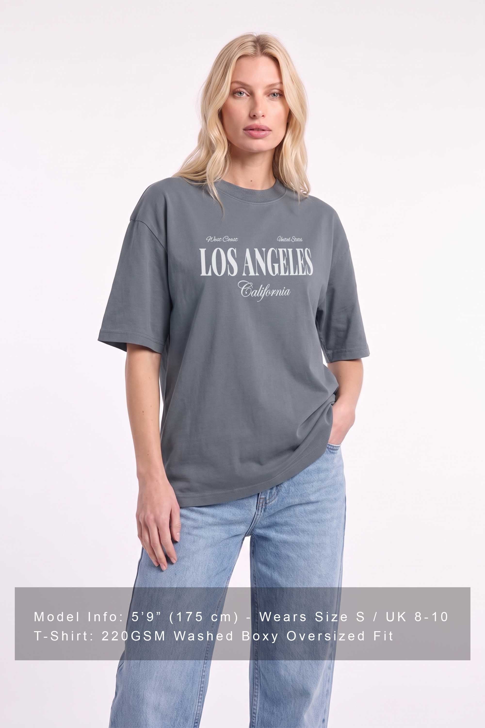 Premium 220GSM Acid-Wash Boxy Oversized T-shirt in Los Angeles Print