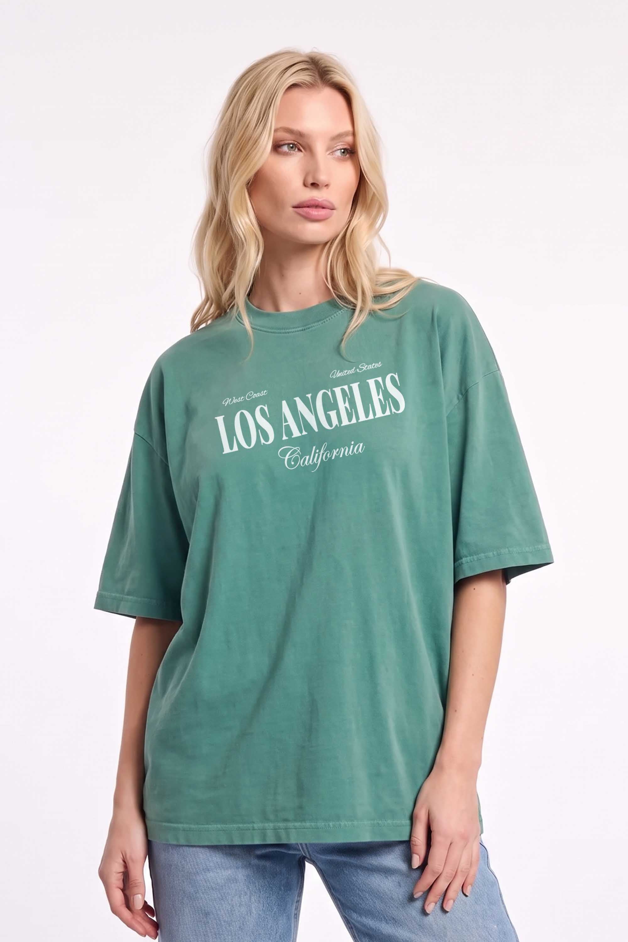 Premium 220GSM Acid-Wash Boxy Oversized T-shirt in Los Angeles Print