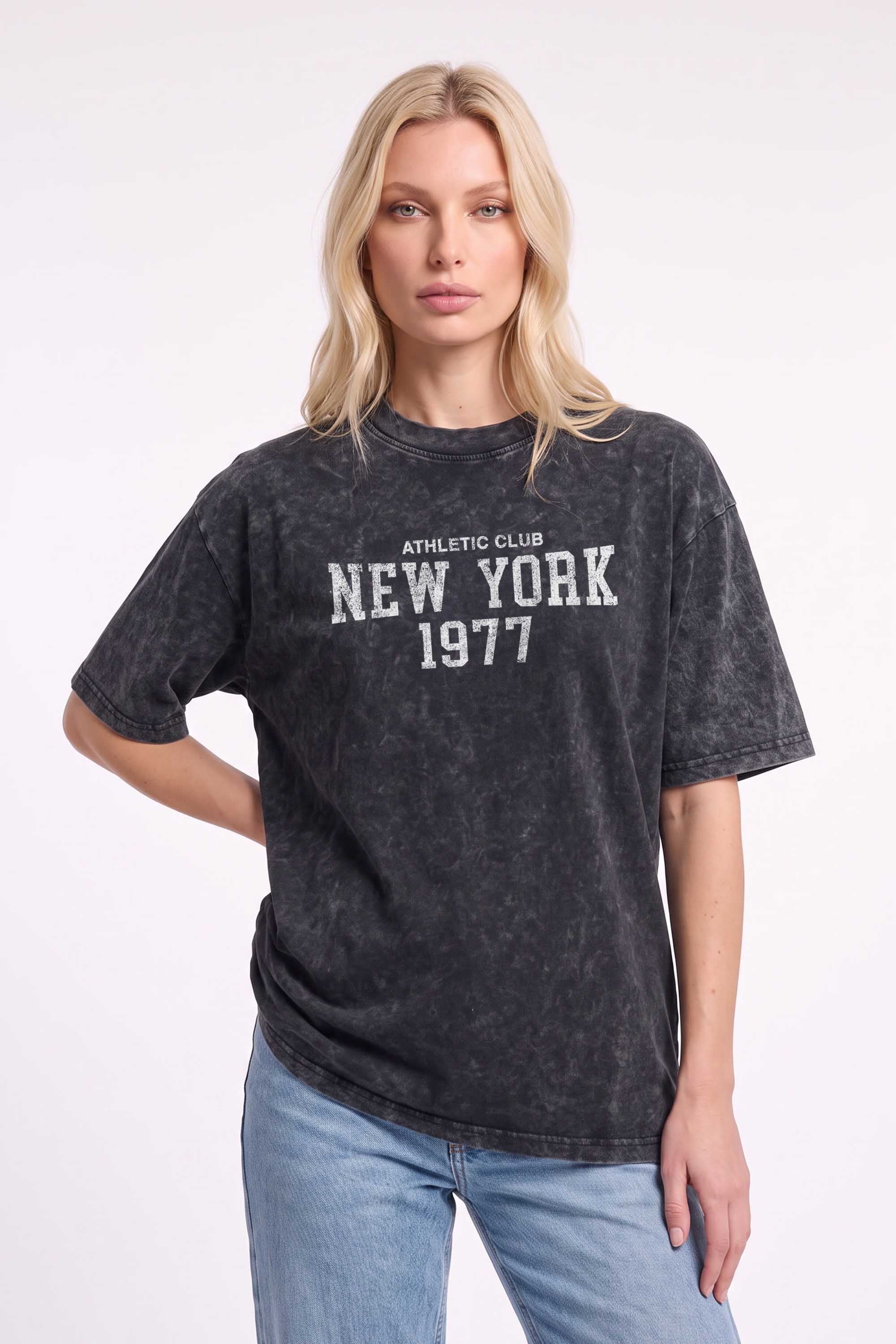 Premium 220GSM Acid-Wash Boxy Oversized T-shirt in New York Print