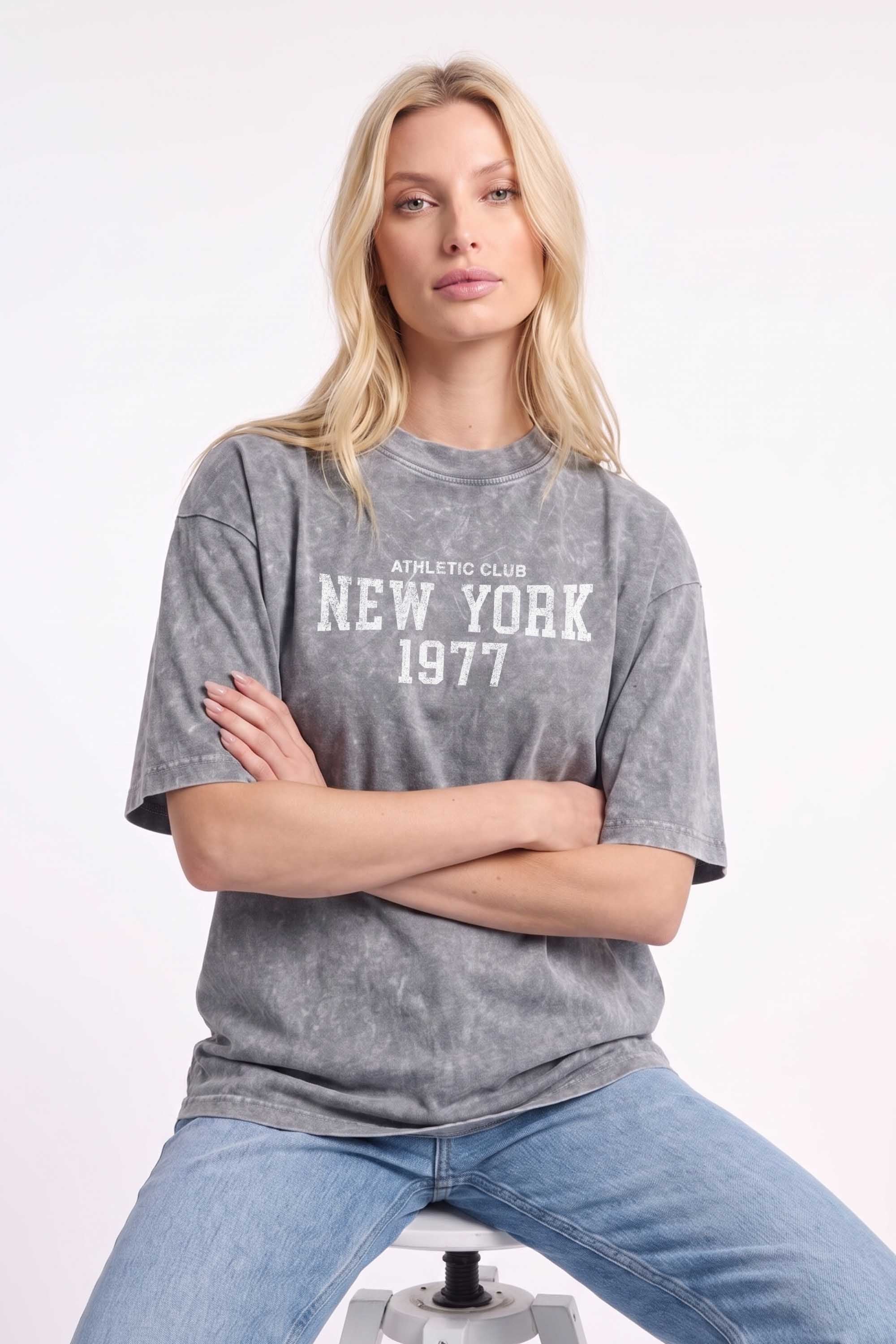 Premium 220GSM Acid-Wash Boxy Oversized T-shirt in New York Print