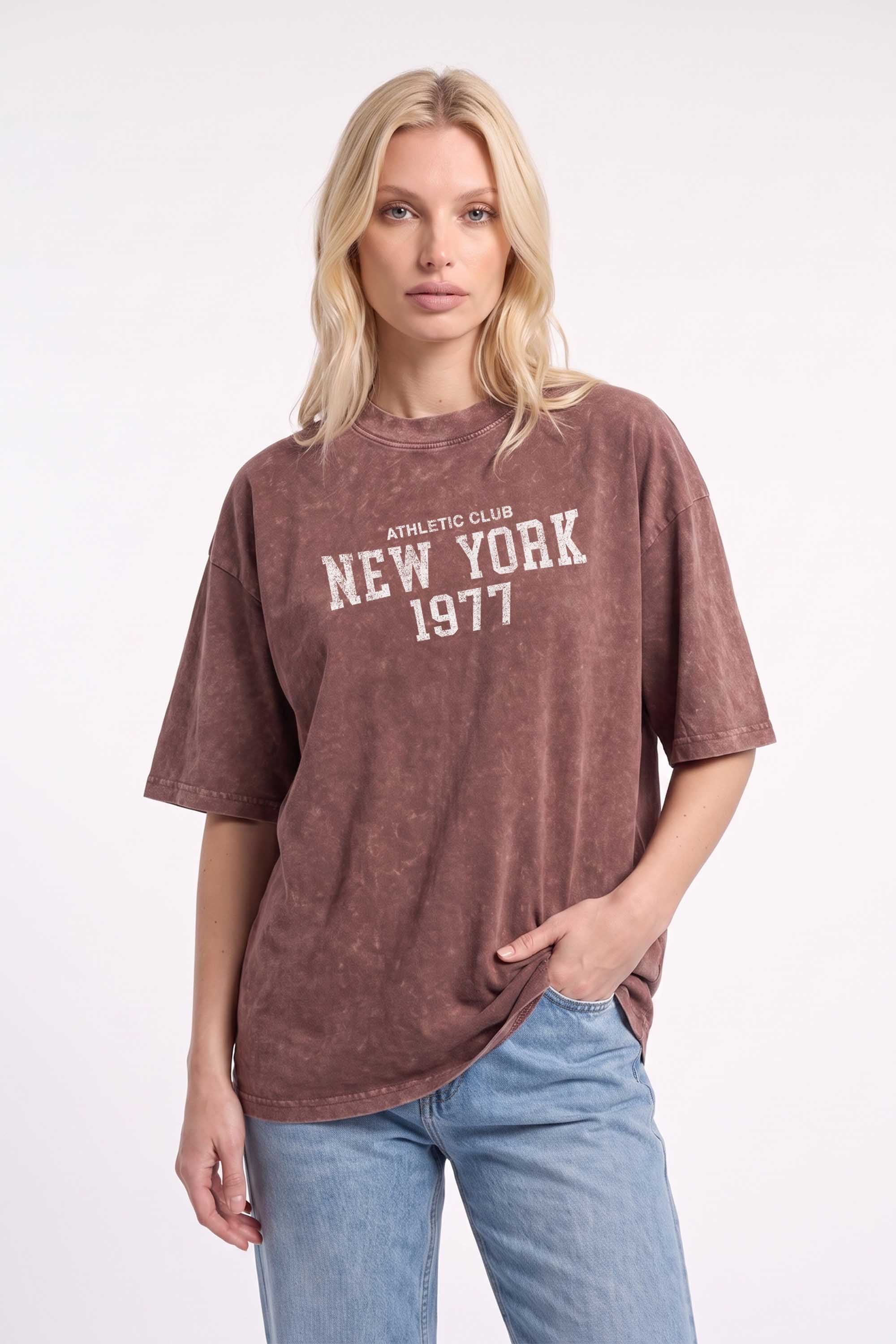 Premium 220GSM Acid-Wash Boxy Oversized T-shirt in New York Print