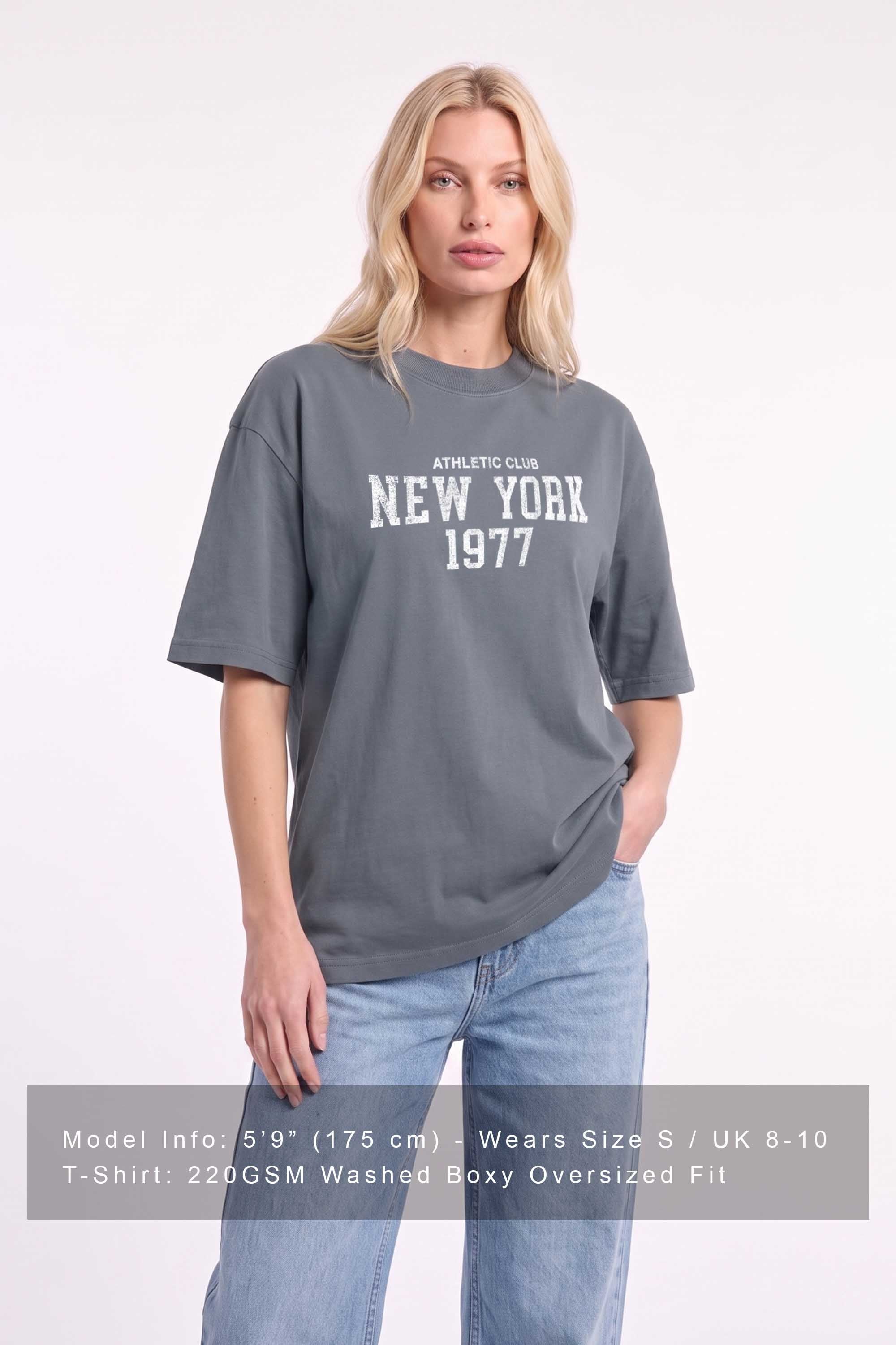 Premium 220GSM Acid-Wash Boxy Oversized T-shirt in New York Print