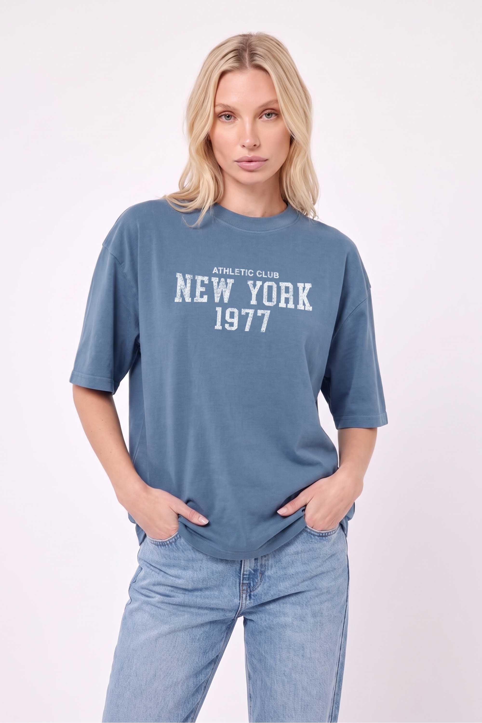Premium 220GSM Acid-Wash Boxy Oversized T-shirt in New York Print