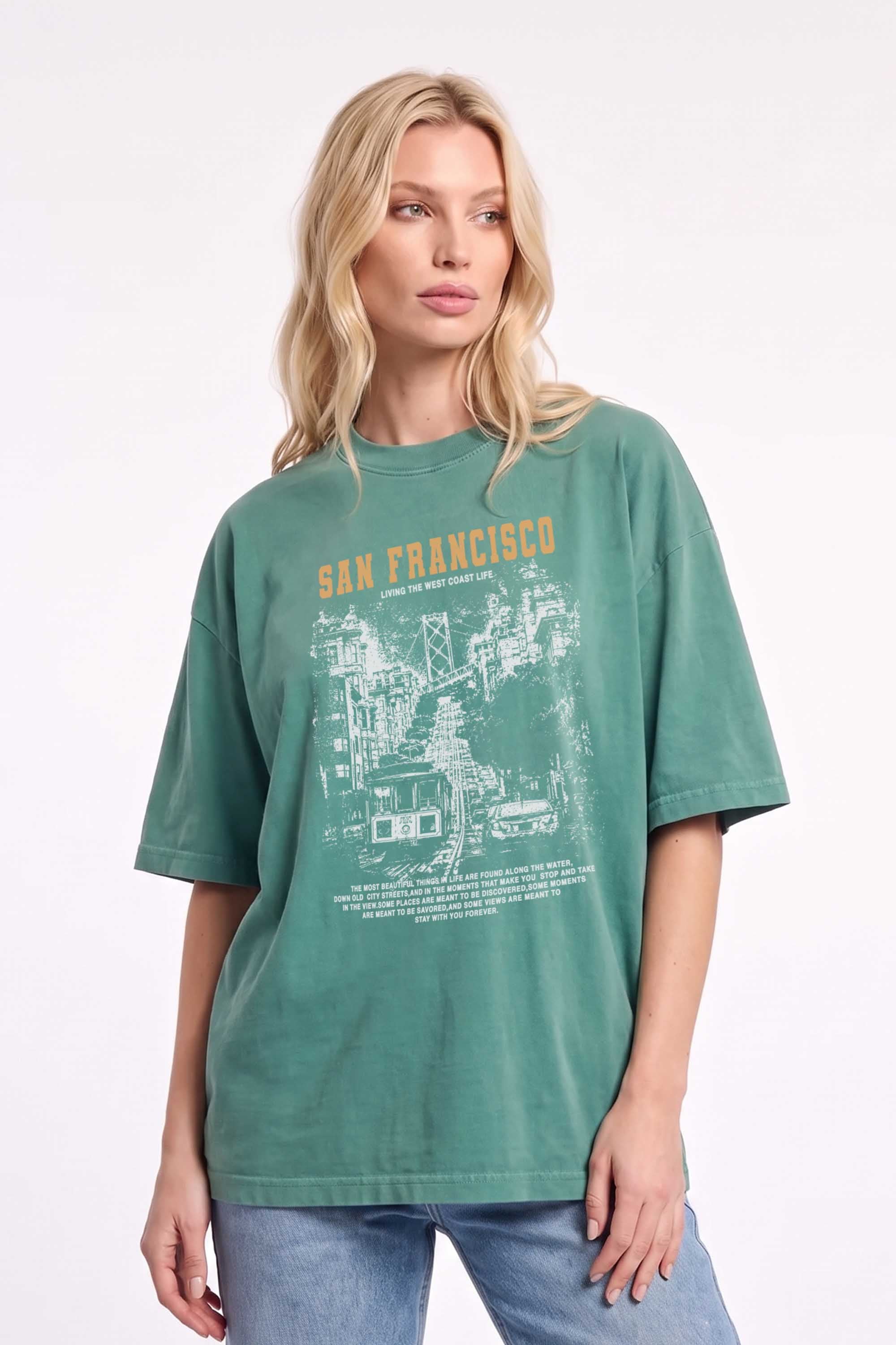 Premium 220GSM Acid-Wash Boxy Oversized T-shirt in San Francisco Print