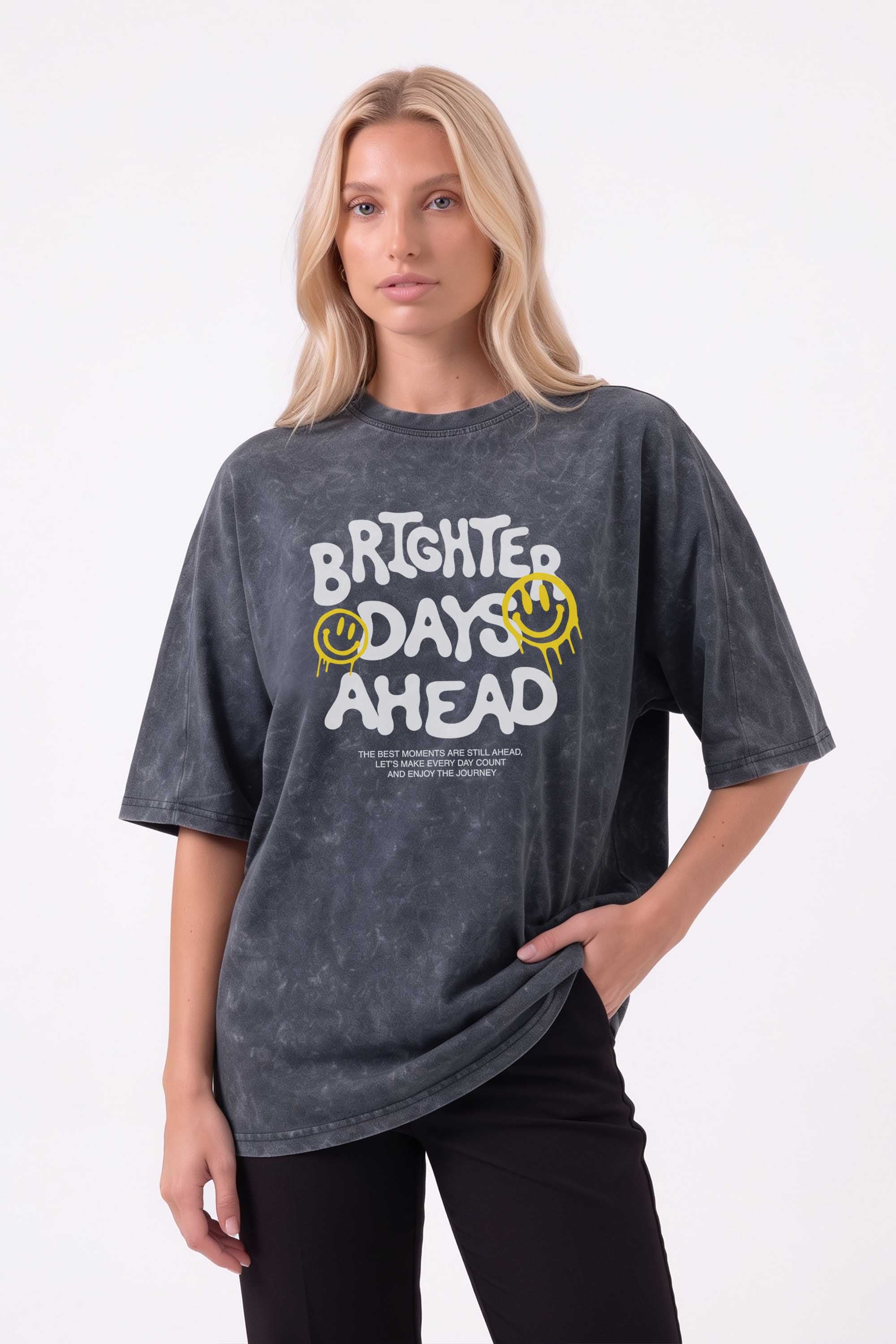 Core Combed 180 GSM Acid-Wash Oversized T-shirt in Brighter Days Print