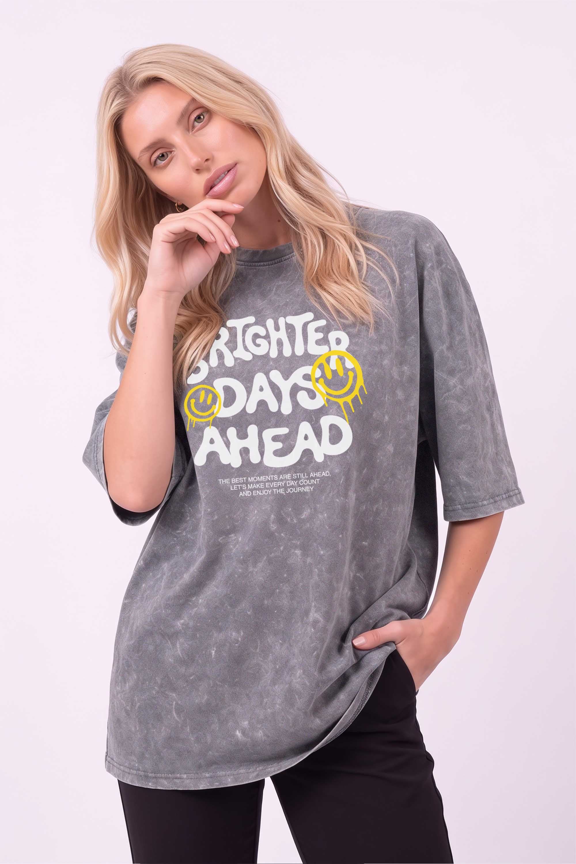Core Combed 180 GSM Acid-Wash Oversized T-shirt in Brighter Days Print