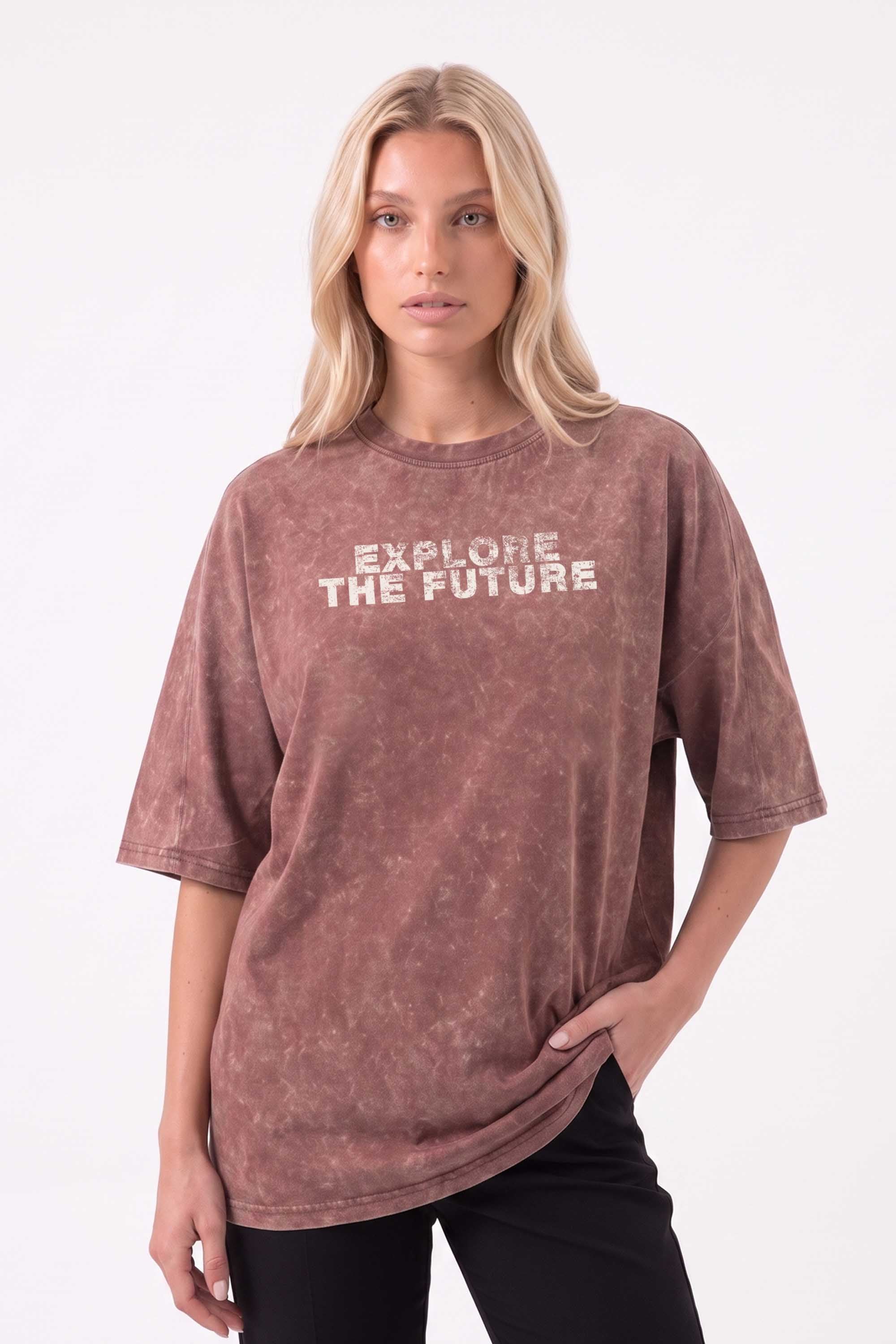 Core Combed 180 GSM Acid-Wash Oversized T-shirt in Explore The Future Print