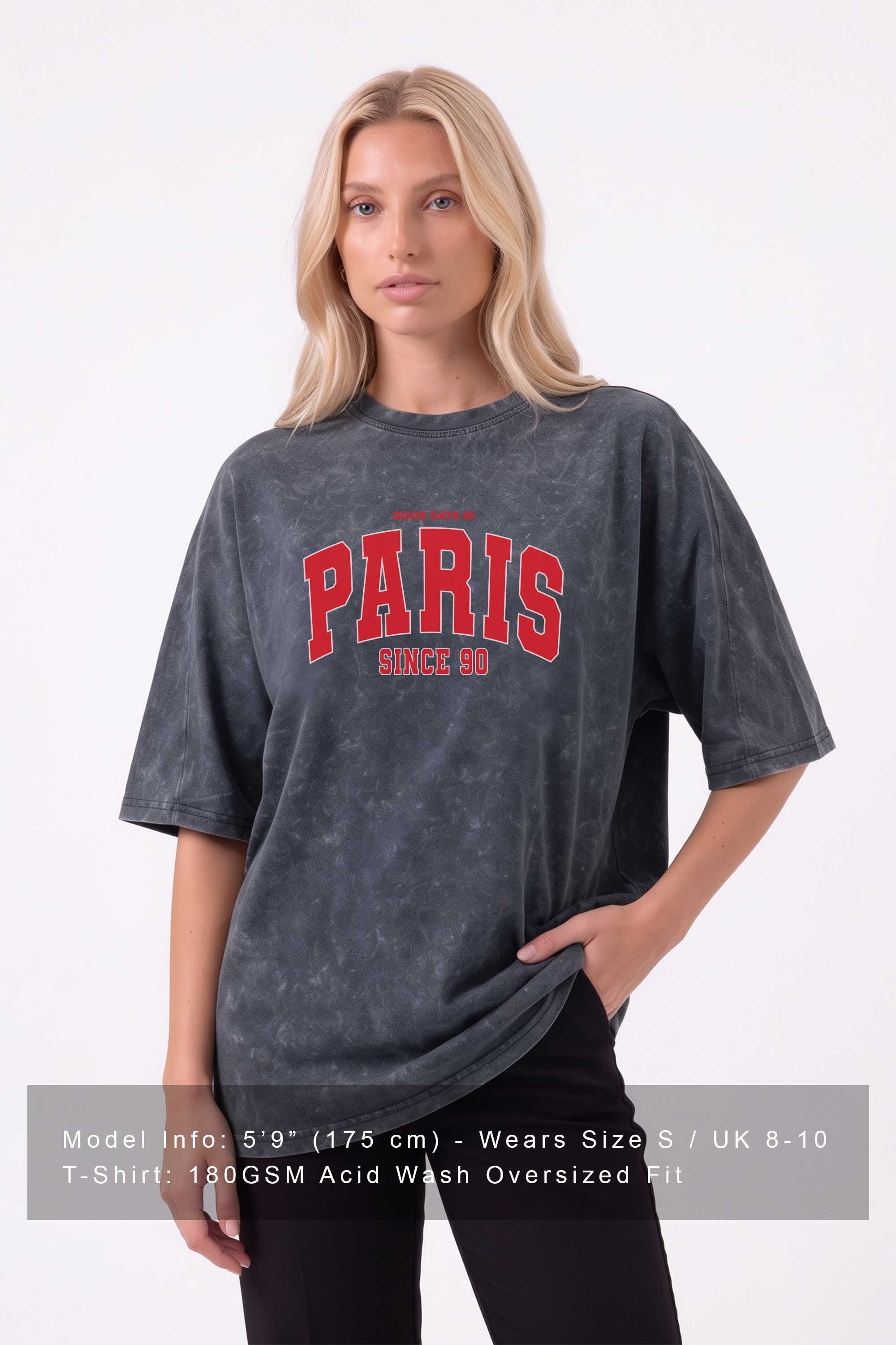 Core Combed 180 GSM Acid-Wash Oversized T-shirt in Paris Print