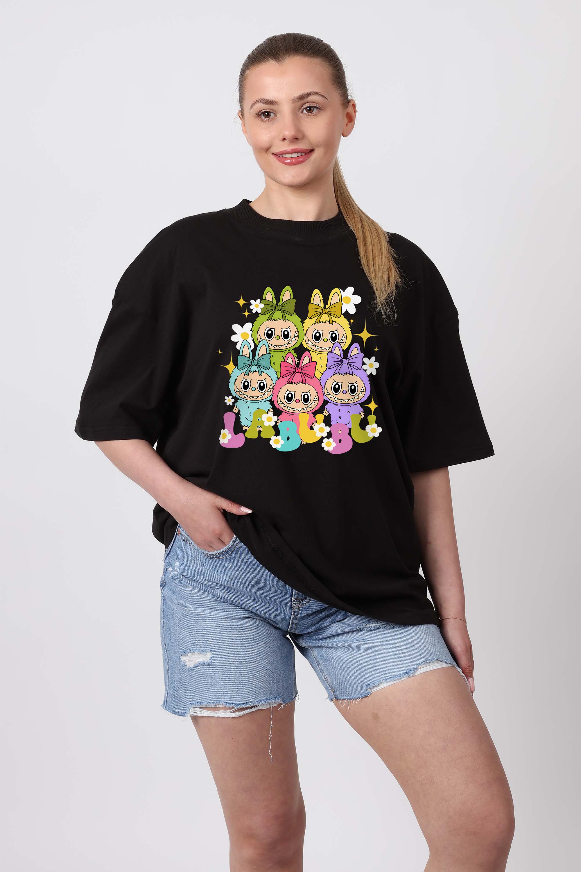 150GSM Oversized T-Shirt in Labubu Daisy Squad Print