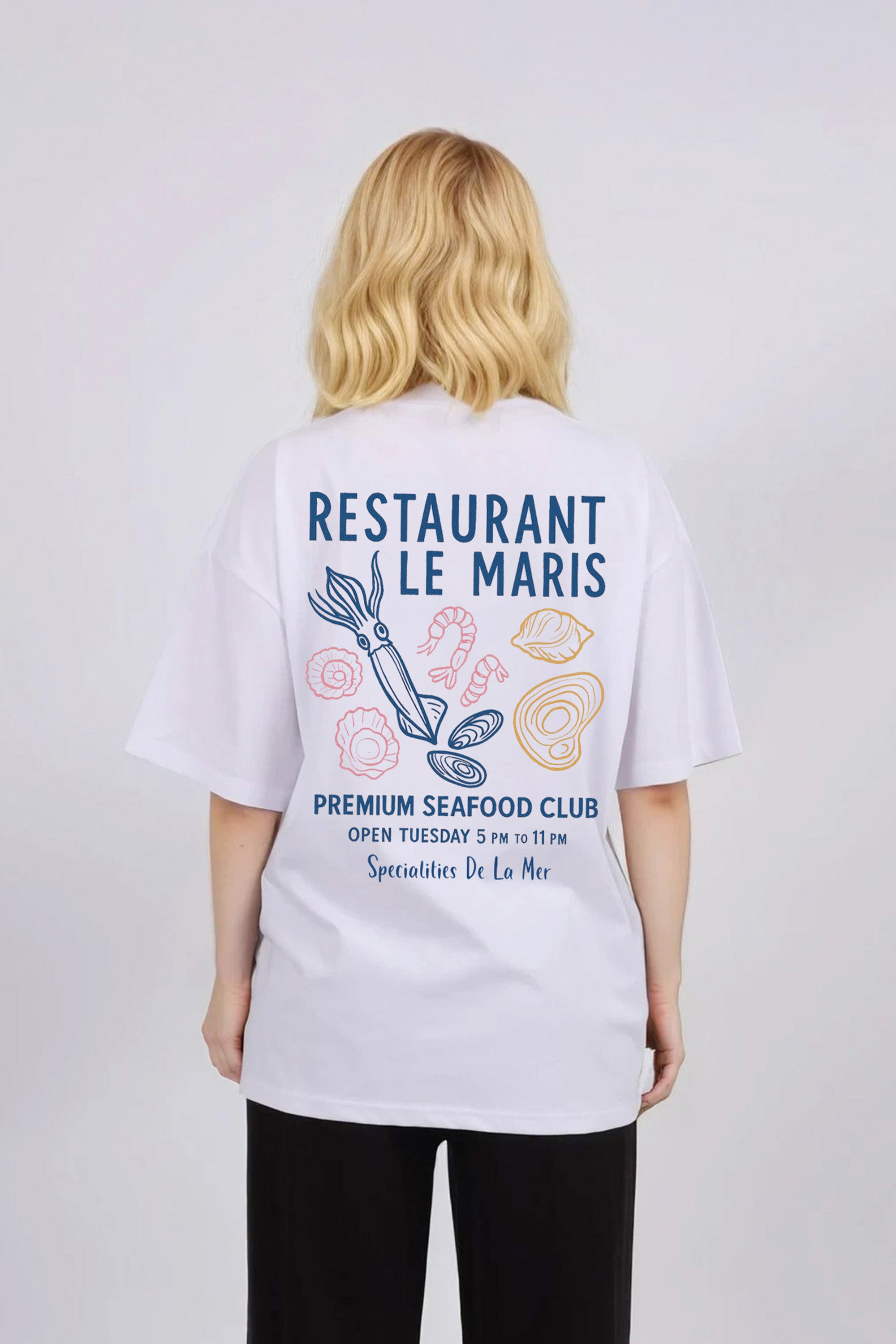 Oversized T-Shirt In Le Maris Seafood Print (Custom Pack)