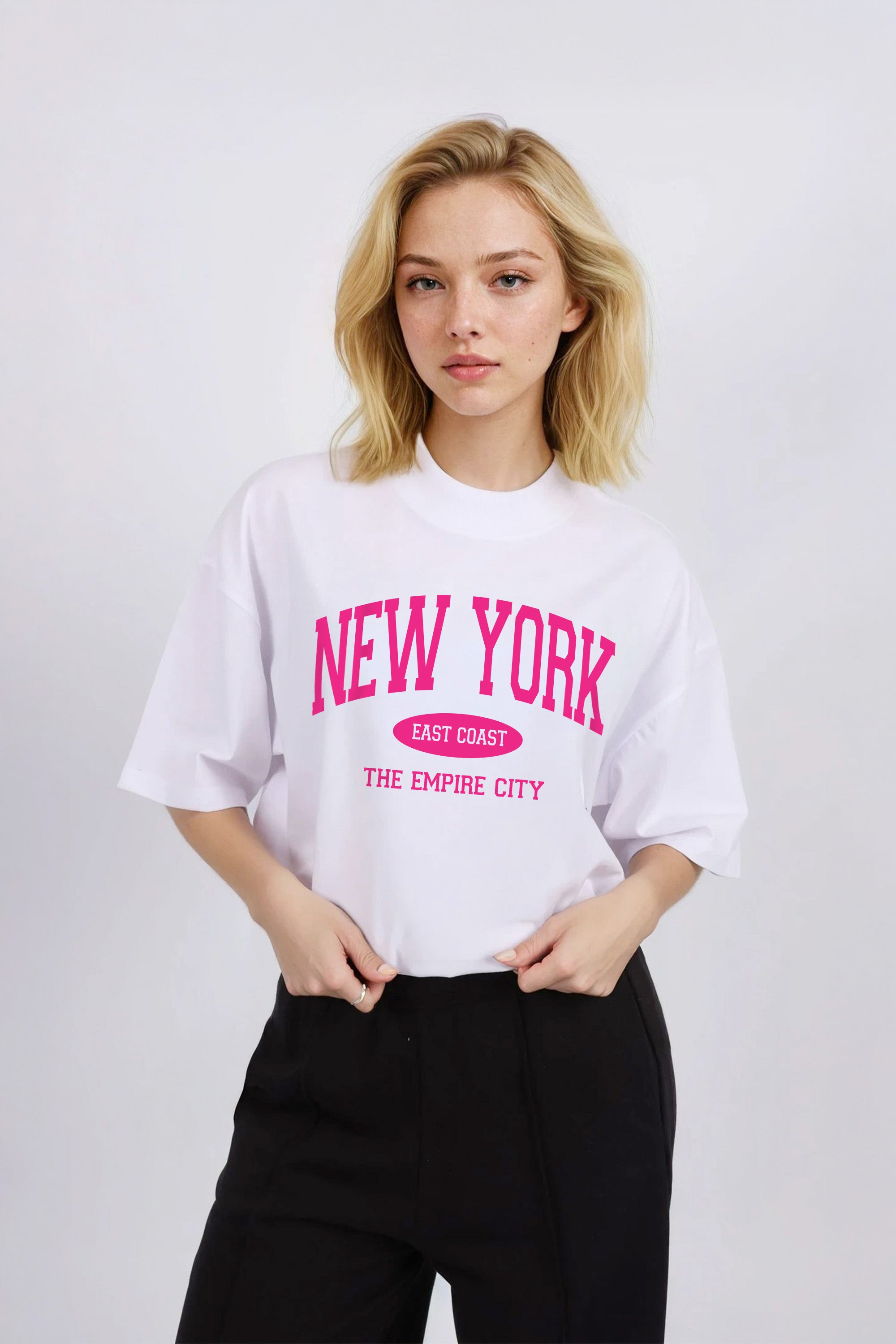 150GSM Oversized T-Shirts in New York Varsity Print (Custom Pack)