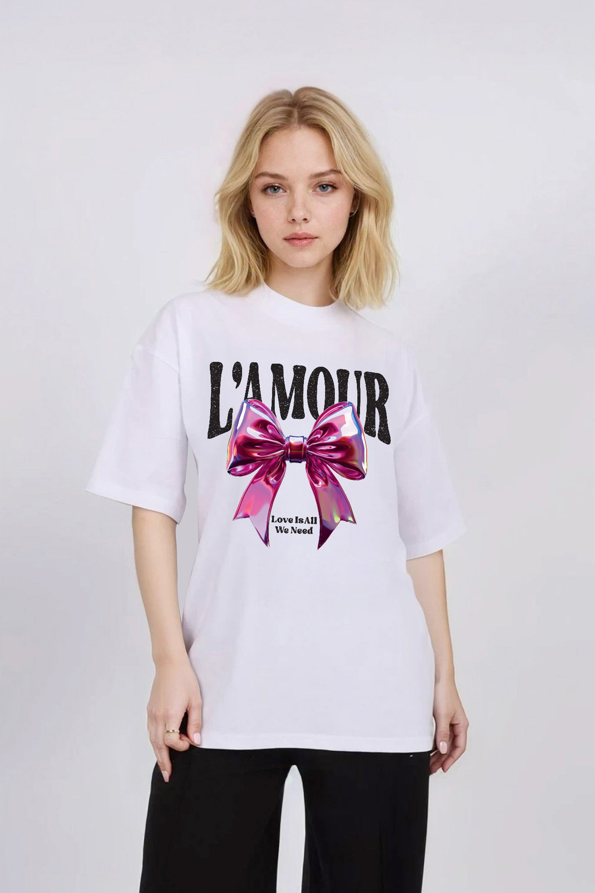 Oversized T-Shirt In L'amour Bow Print (Custom Pack)