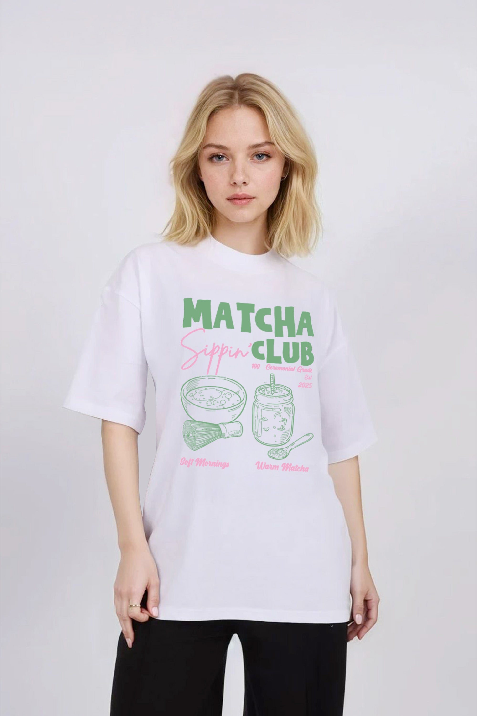 Oversized T-Shirt In Matcha Club Print (Custom Pack)