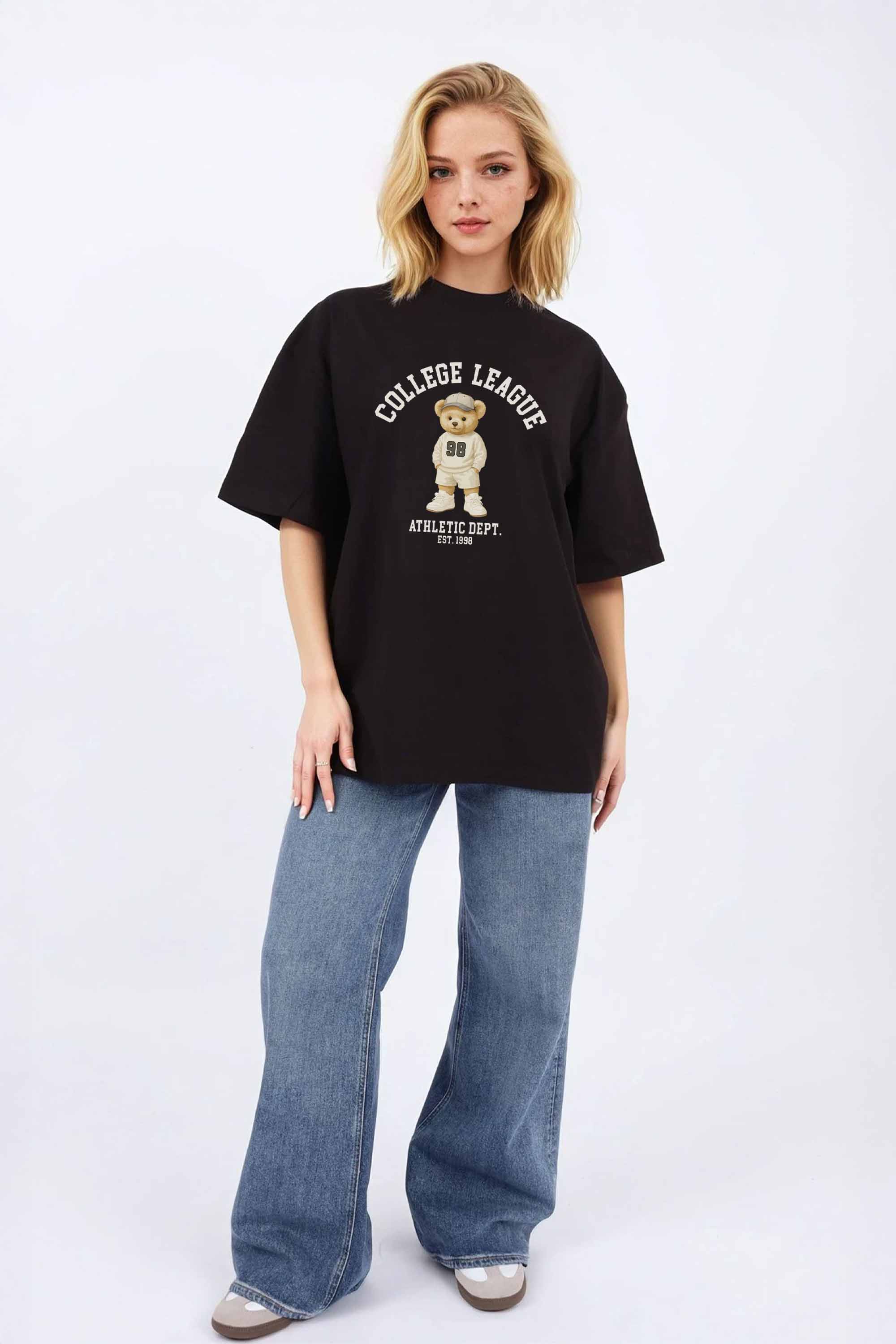 220GSM Oversized T-Shirt in College League Teddy Athletic Print