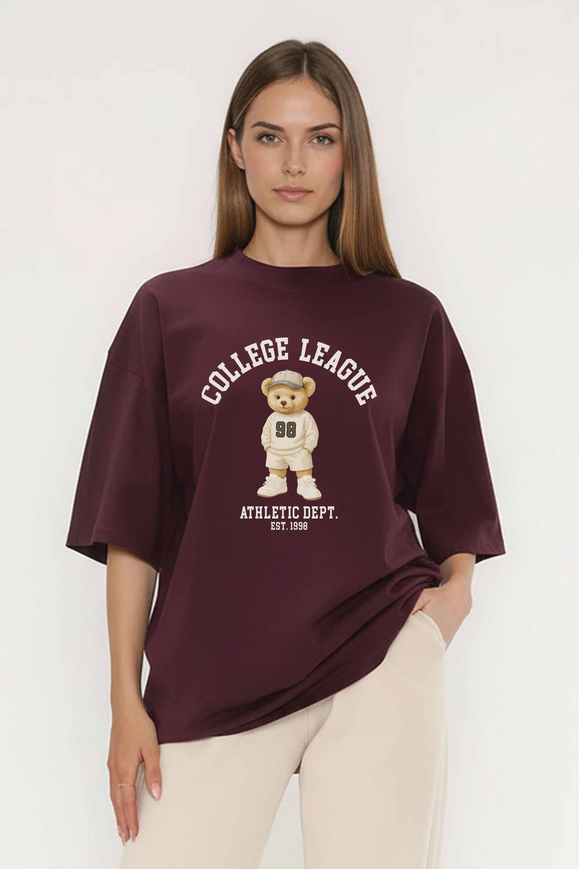220GSM Oversized T-Shirt in College League Teddy Athletic Print