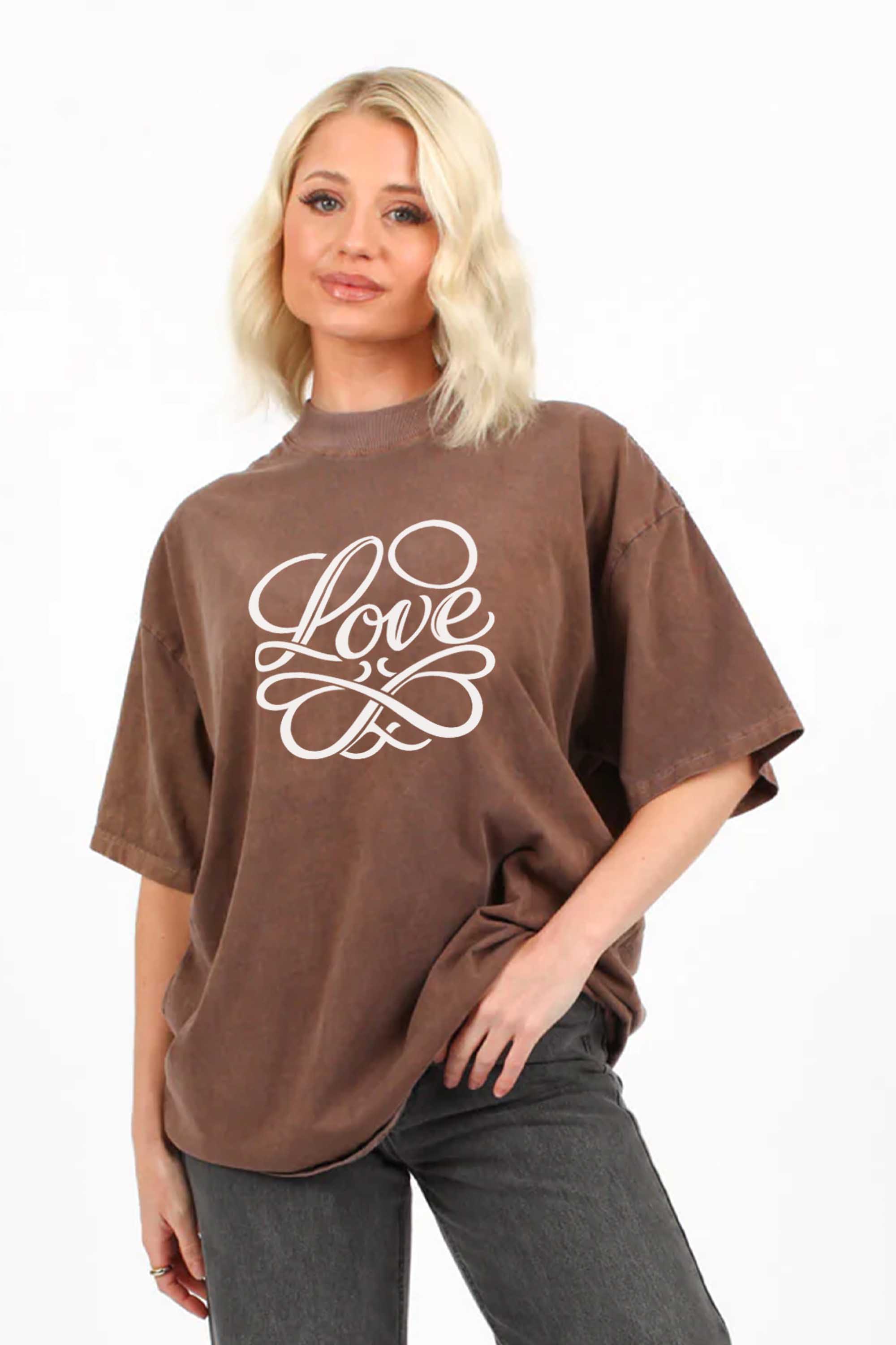 220GSM Oversized Acid Washed T-Shirt In Love Print