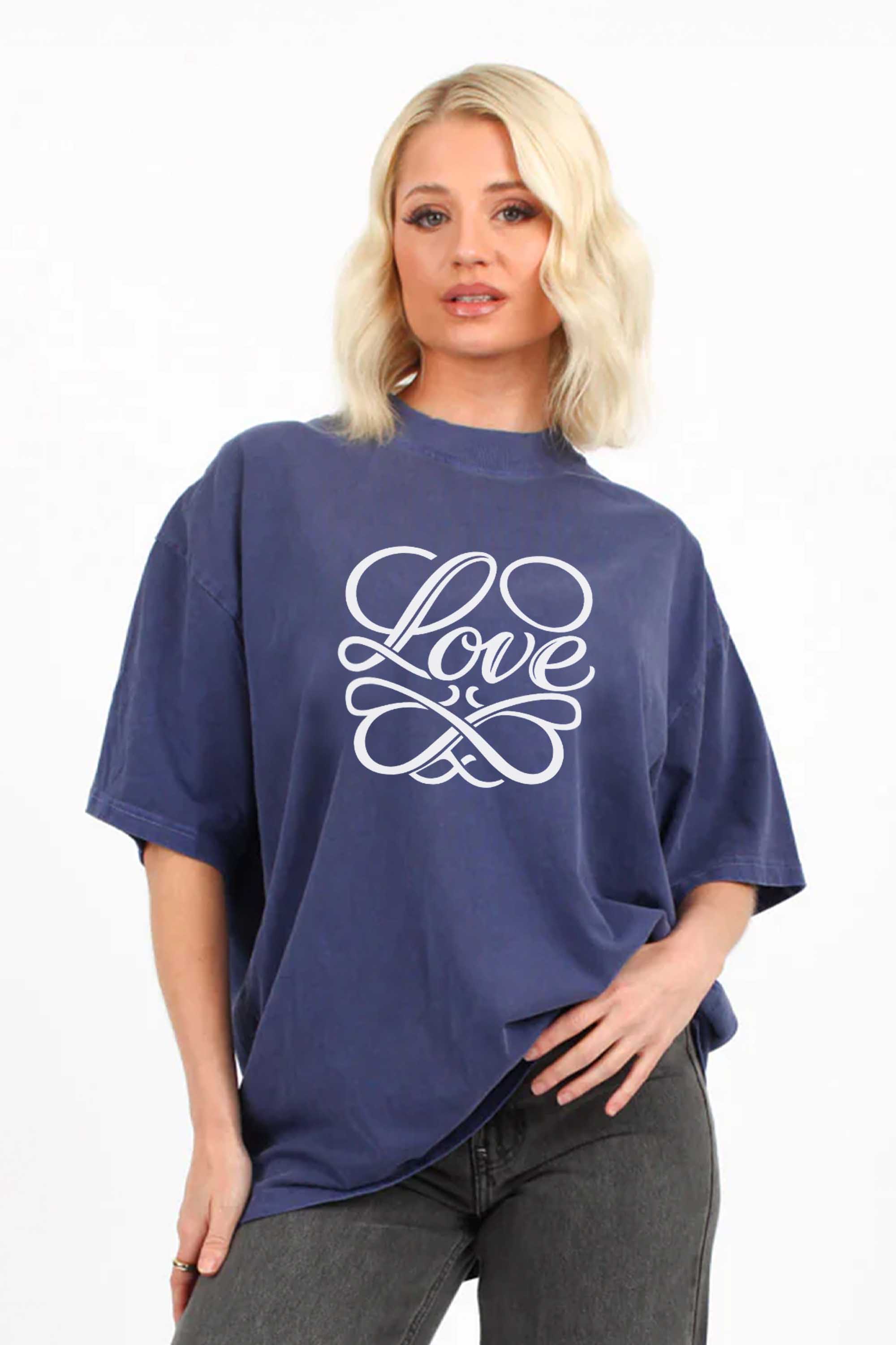 220GSM Oversized Acid Washed T-Shirt In Love Print