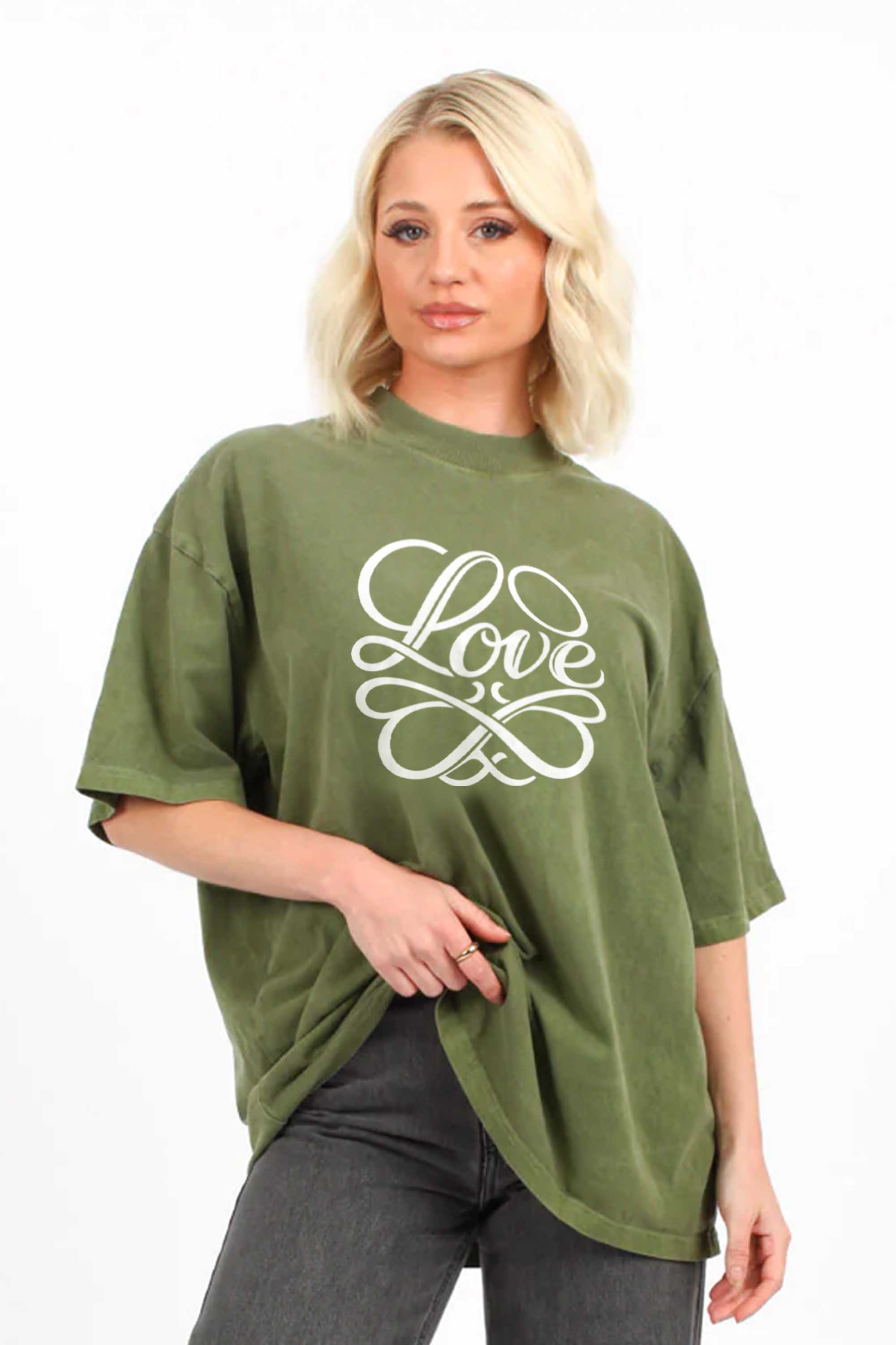 220GSM Oversized Acid Washed T-Shirt In Love Print