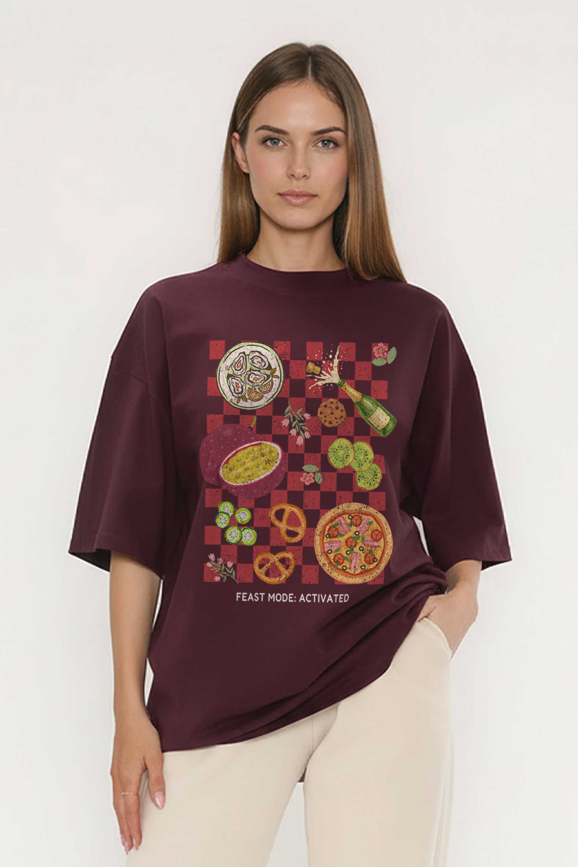 220GSM Oversized T-Shirt in Feast Mood Activated Graphic Tee