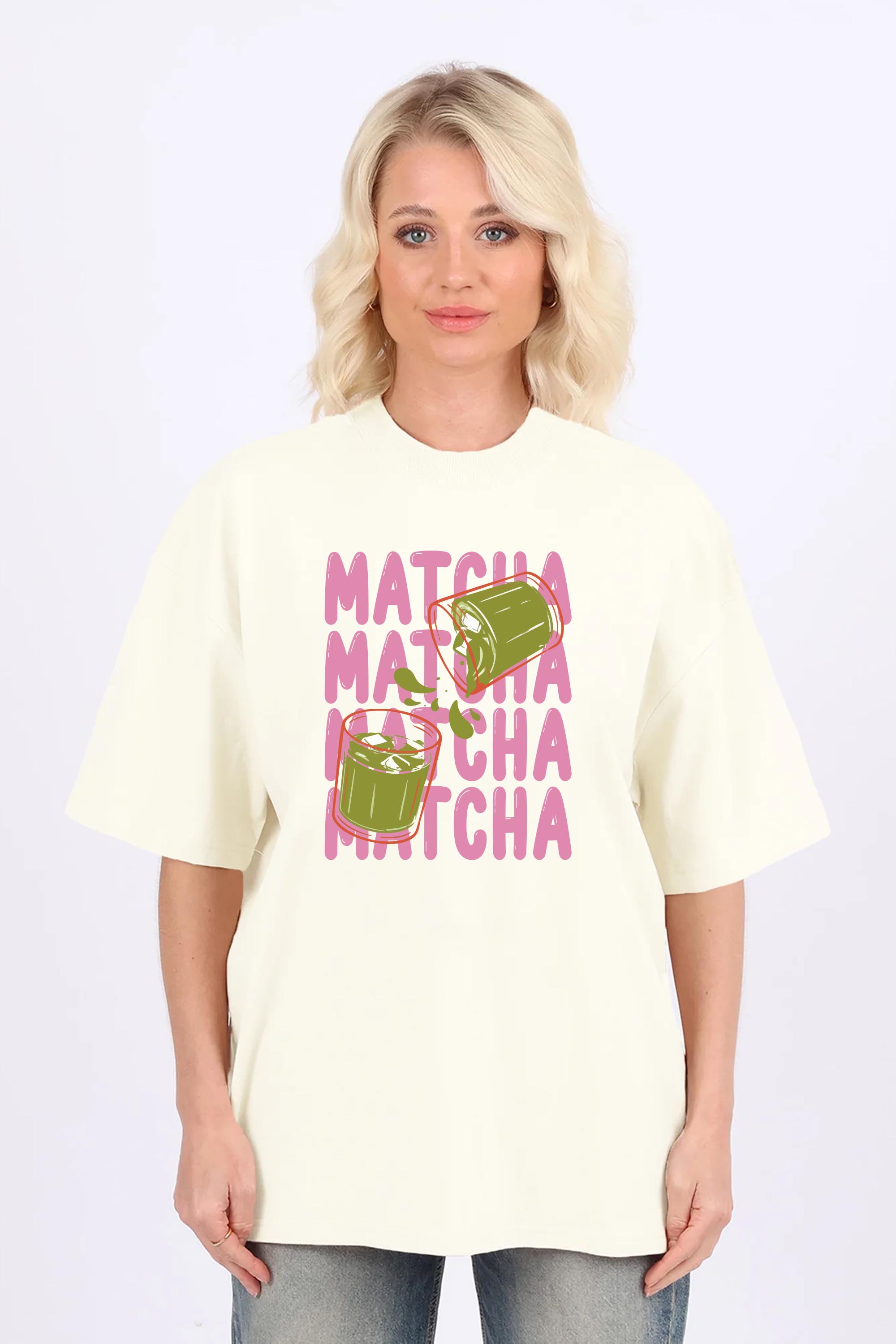 220GSM Oversized T-Shirt in Cute Matcha Print